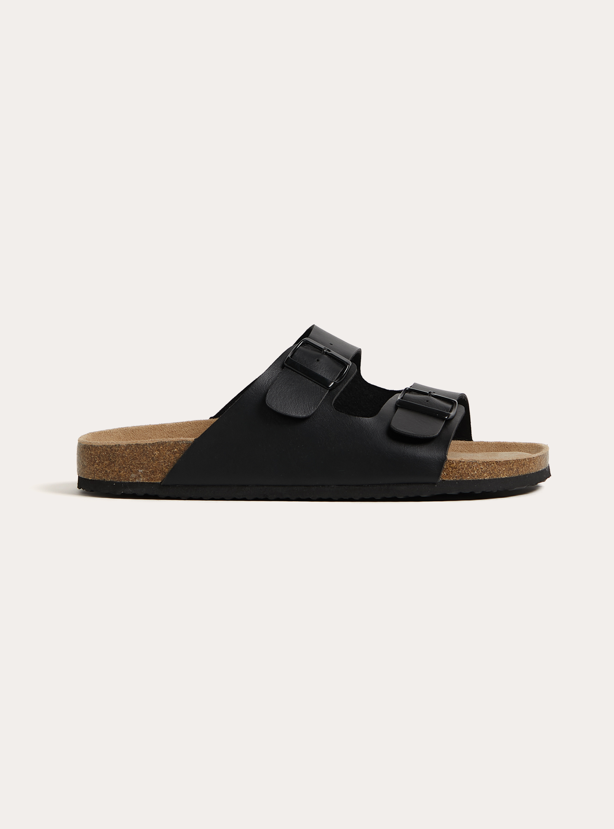 Leather-effect low sandals with suede sole, BK1 BLACK