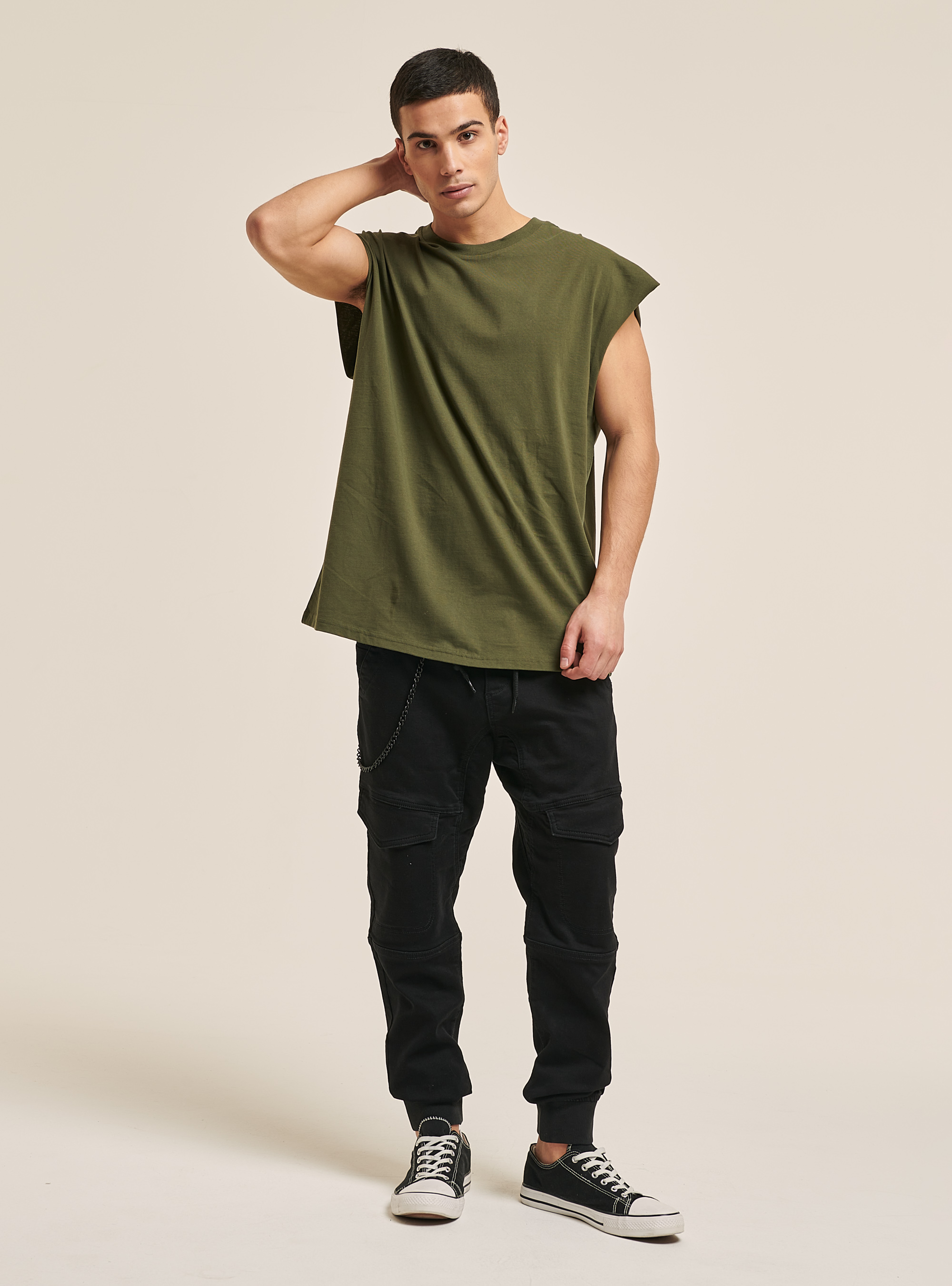 D&eacute;bardeur basique oversize en coton, C5587 KAKY