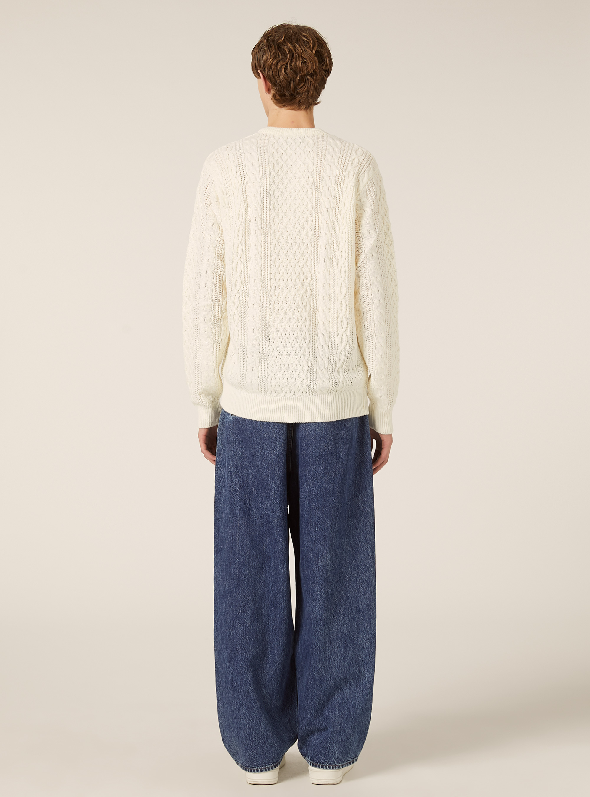 Crew-neck pullover with braids, WHITE