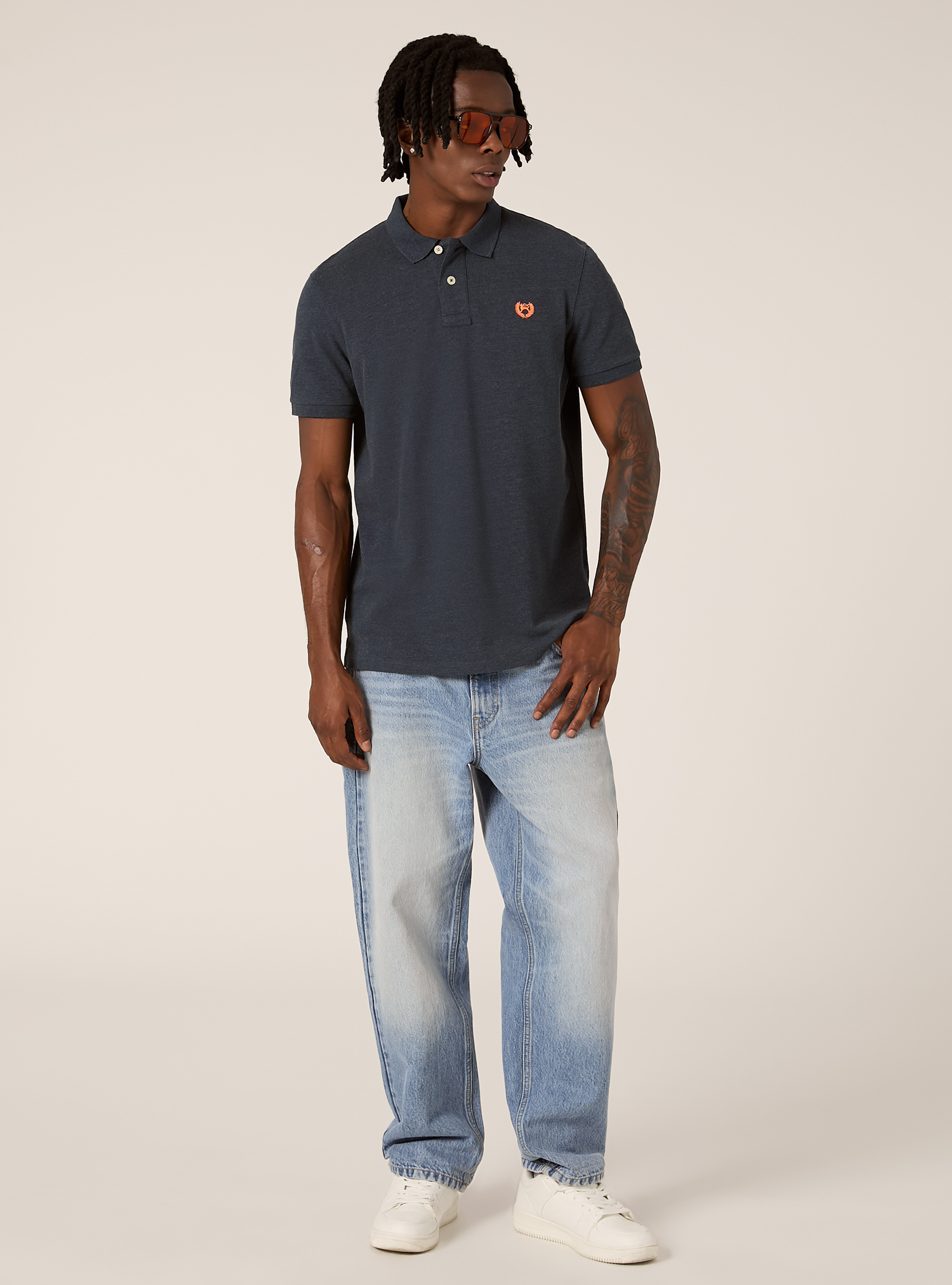 Polo de piqu&eacute; de algod&oacute;n con bordado, MBL2 BLUE MEL MED