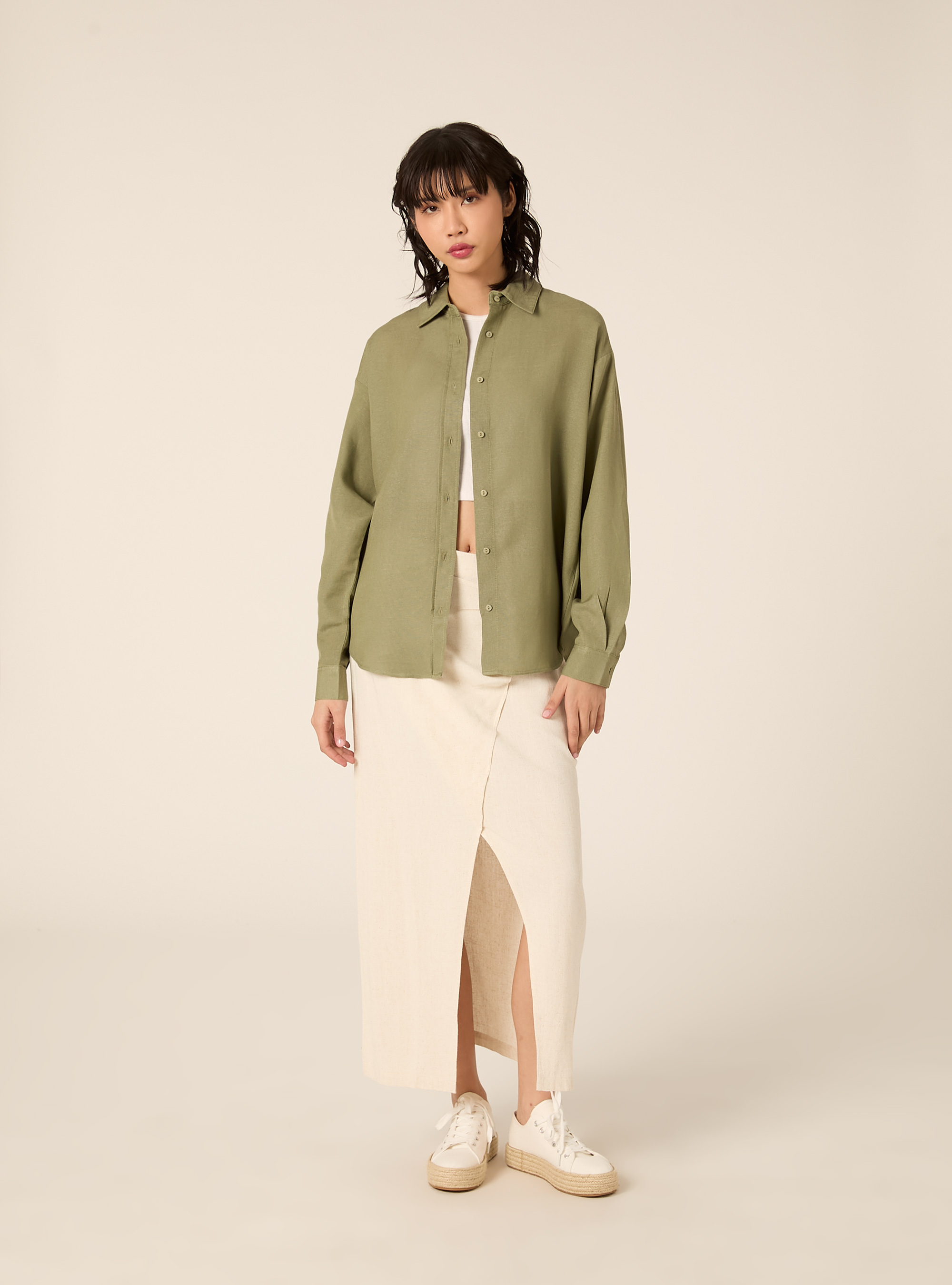 Camicia in misto lino tinta unita, KY2 KAKY MEDIUM