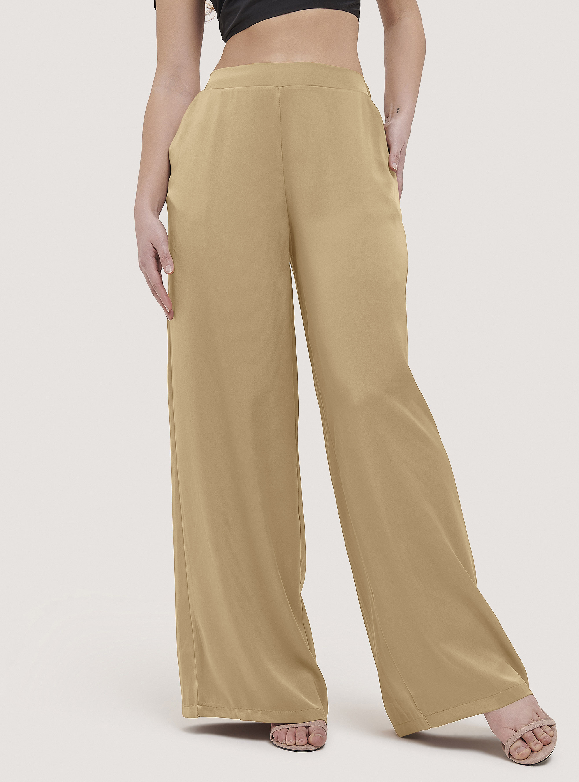 Pantalon palazzo en satin, C0578 BEIGE
