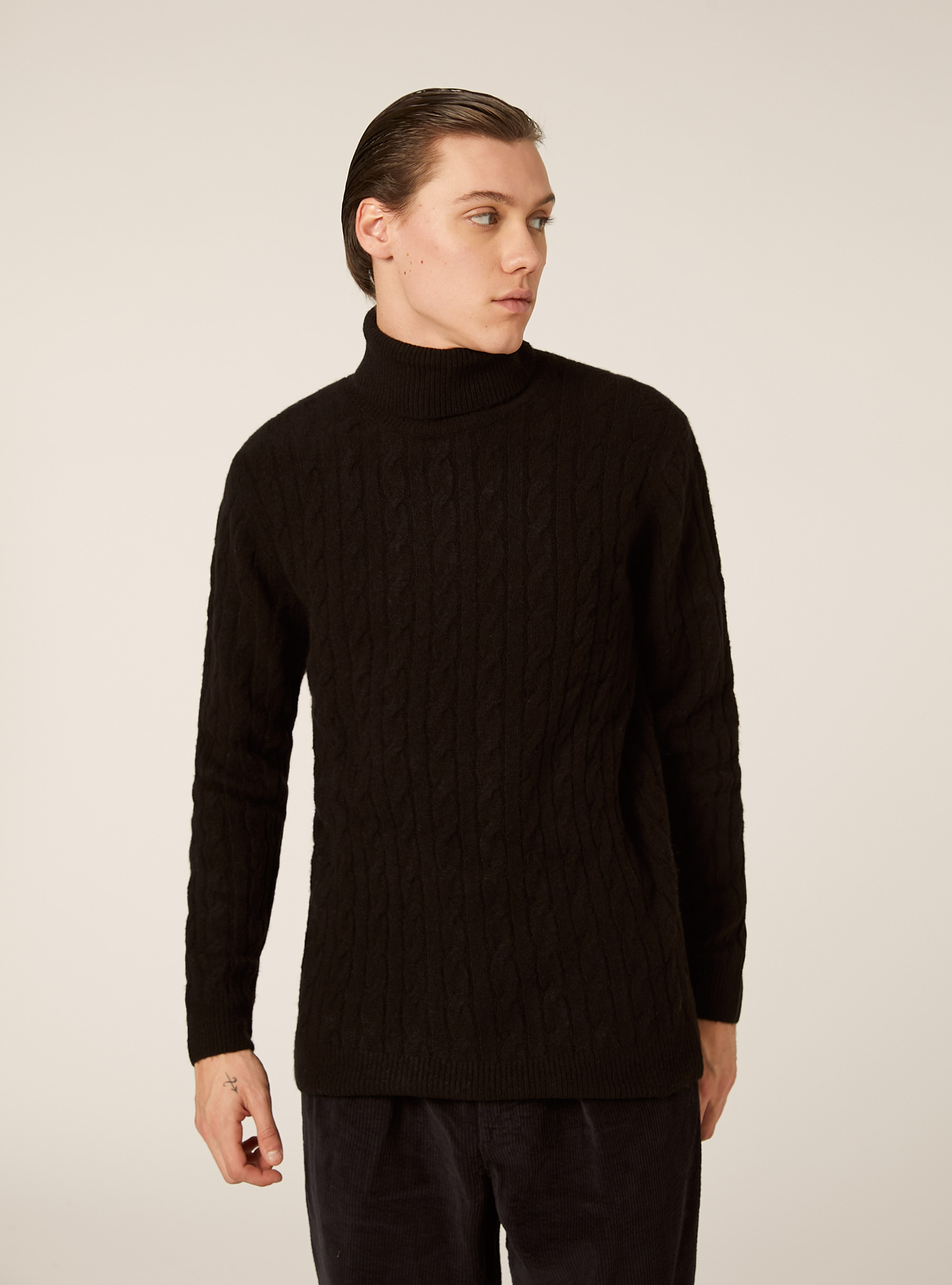 Pullover mit Rollkragen und Zopfmuster, BK1 BLACK