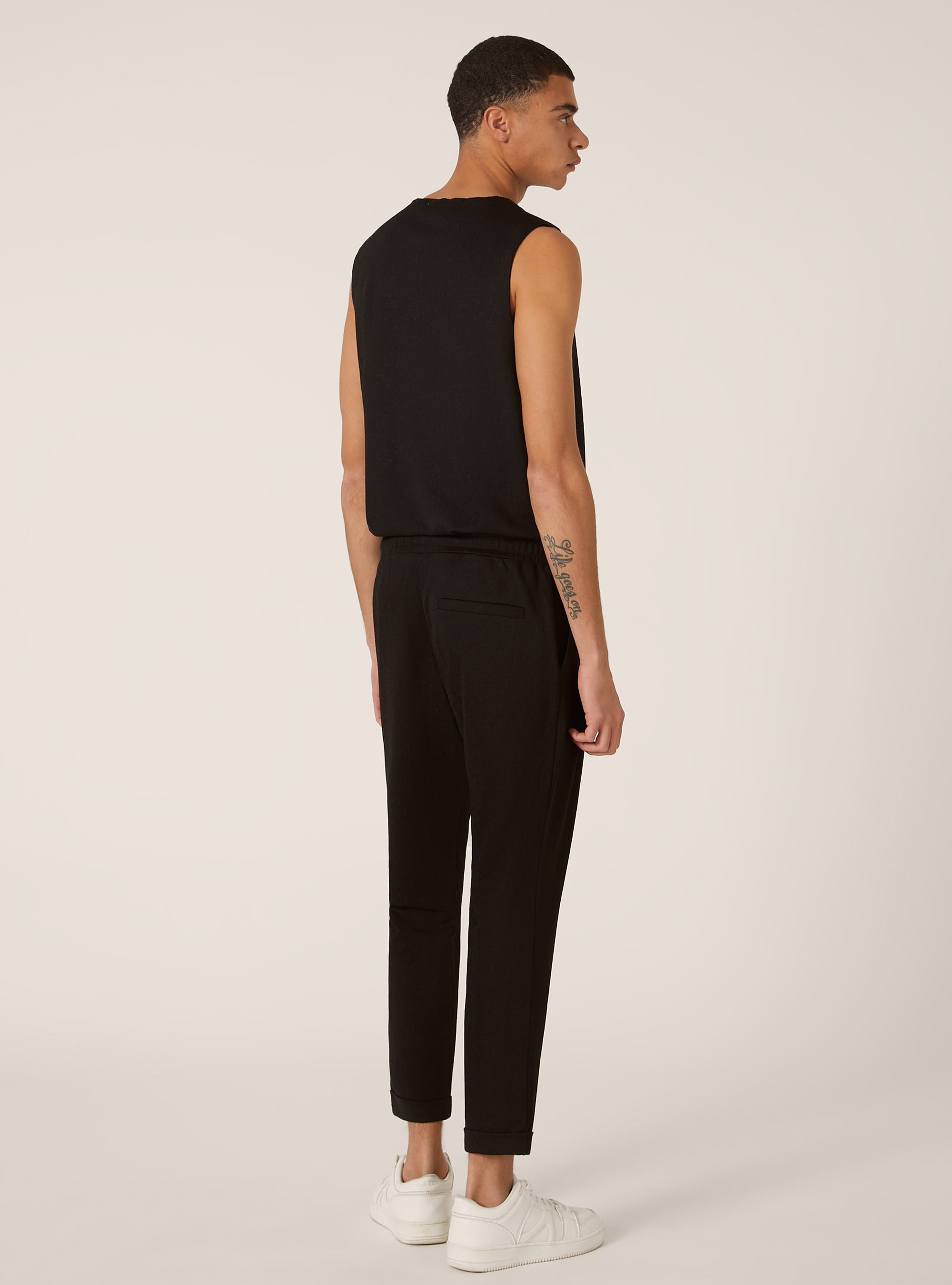 Textured and drawstring pants, BK1 BLACK
