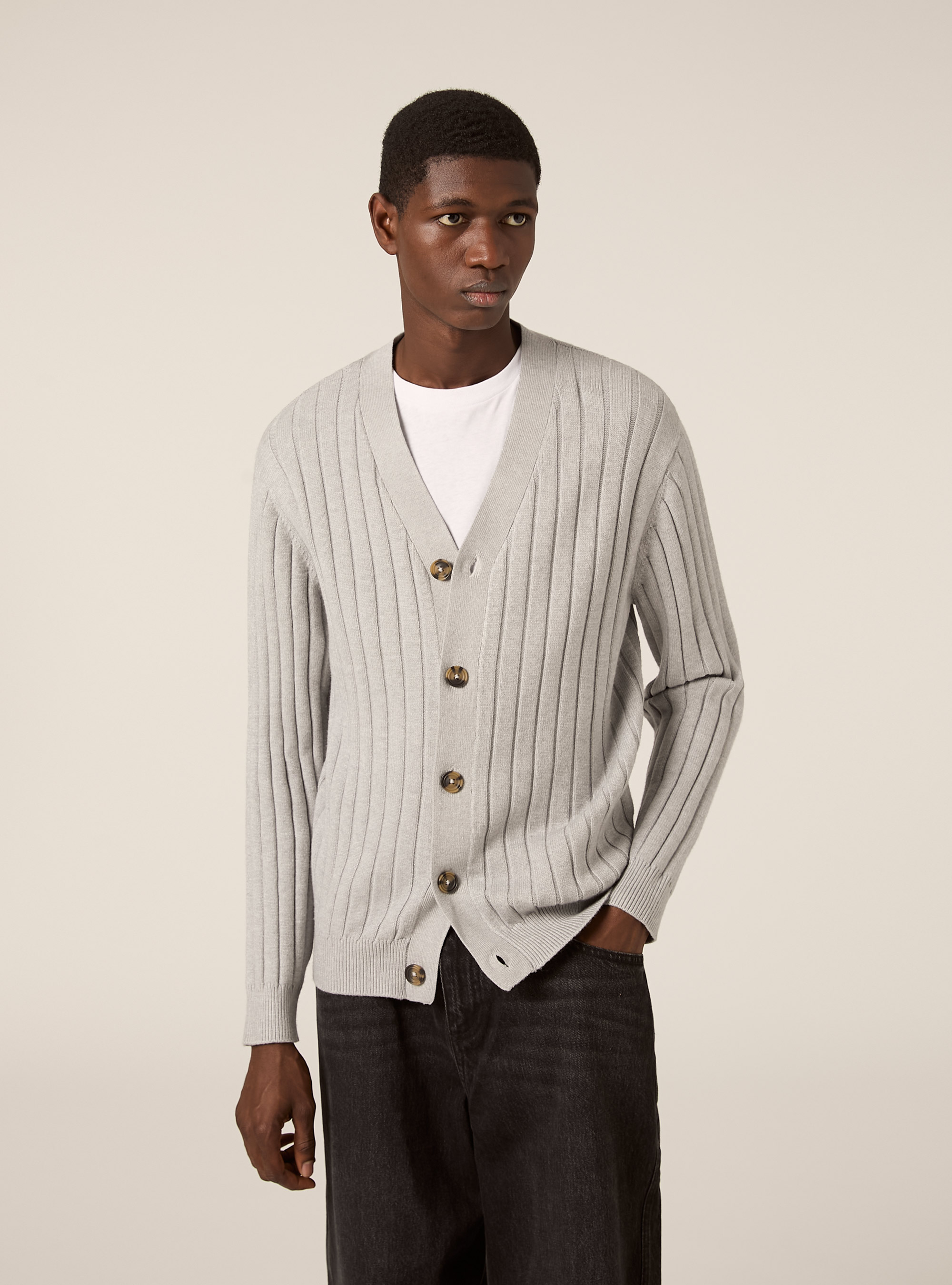 Cardigan  in rib, MGY2 GREY MEL MEDIUM