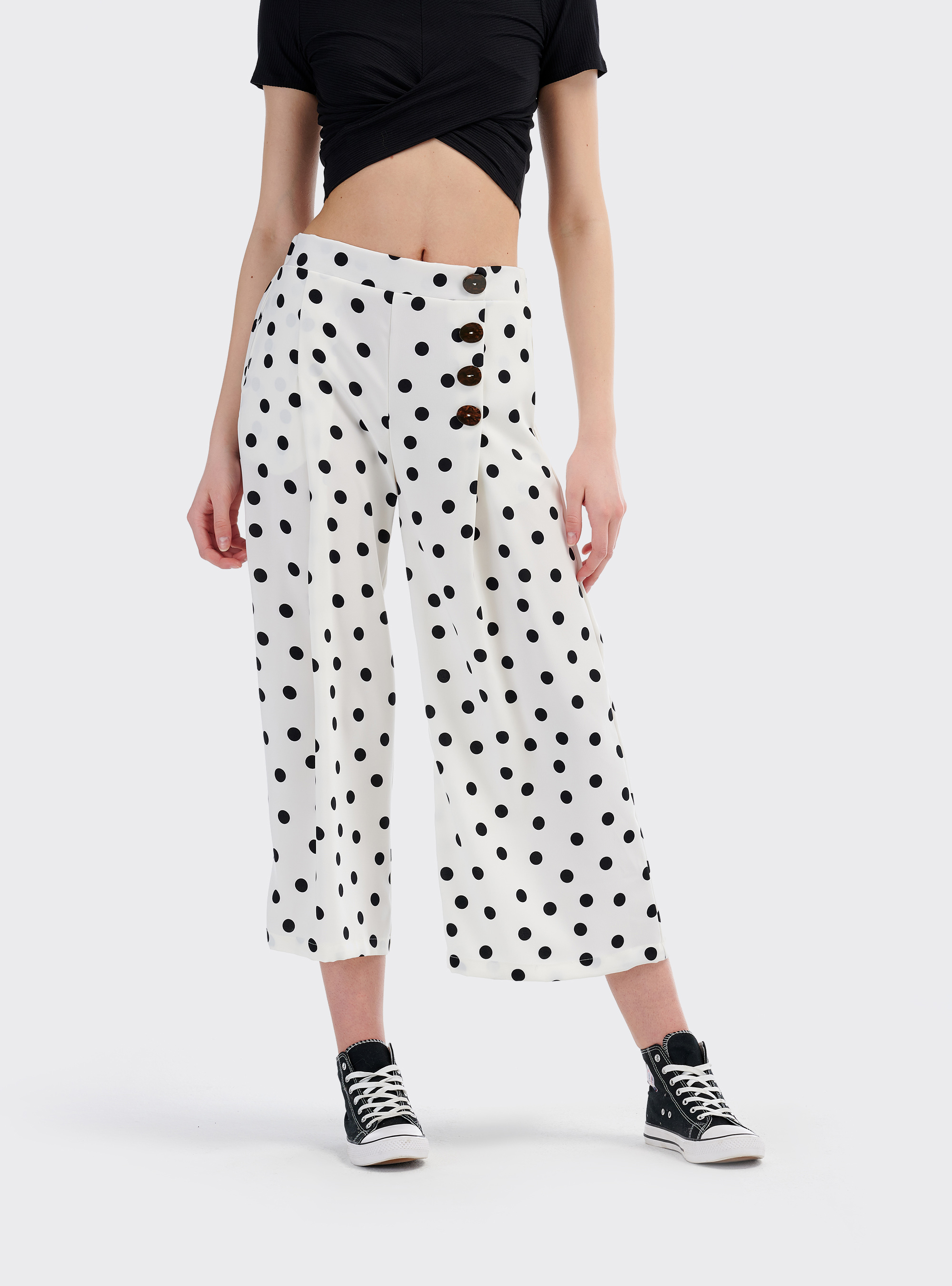 Pantalone coulotte wide leg a pois comfort fit, MULTICOLORE