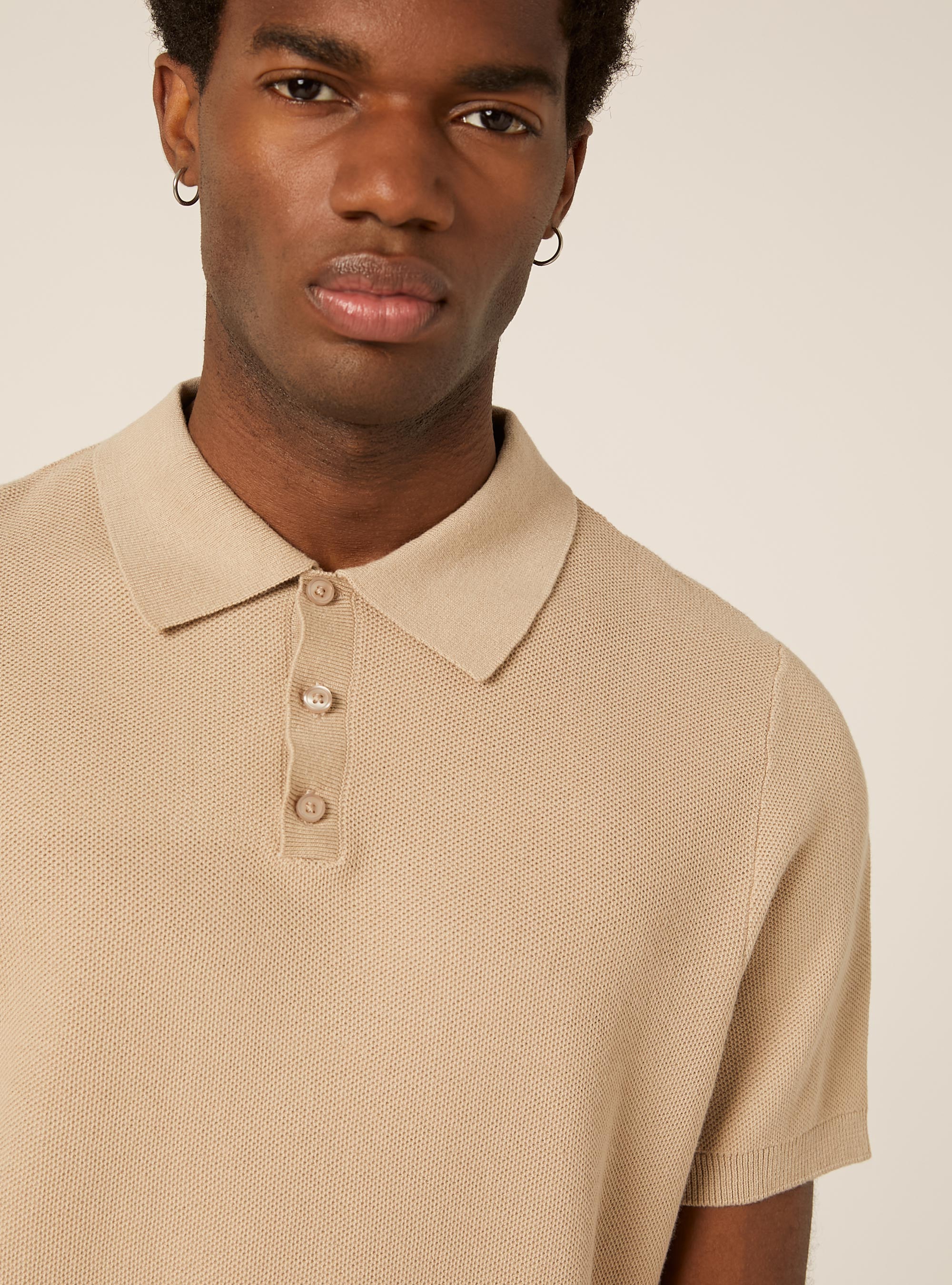 Polo en maille de coton m&eacute;lang&eacute;, BG2 BEIGE MEDIUM