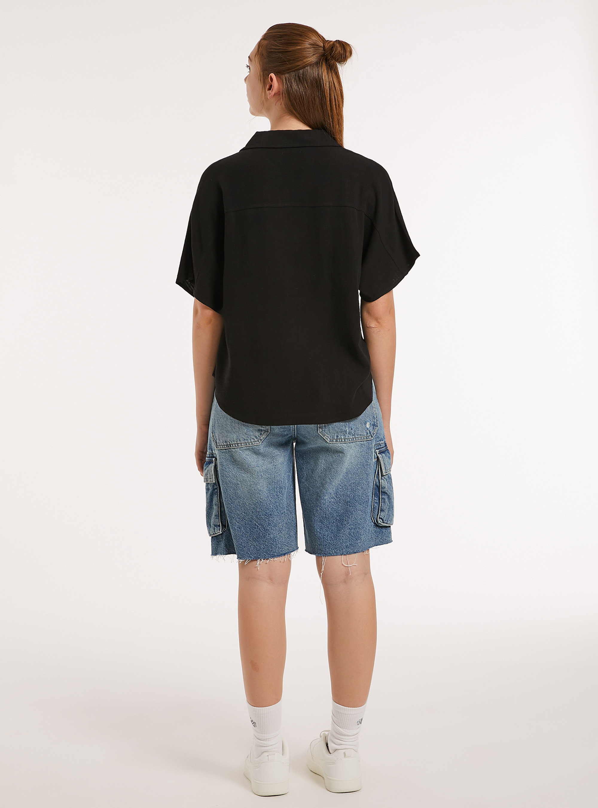 Linen-blend blouse, BK1 BLACK