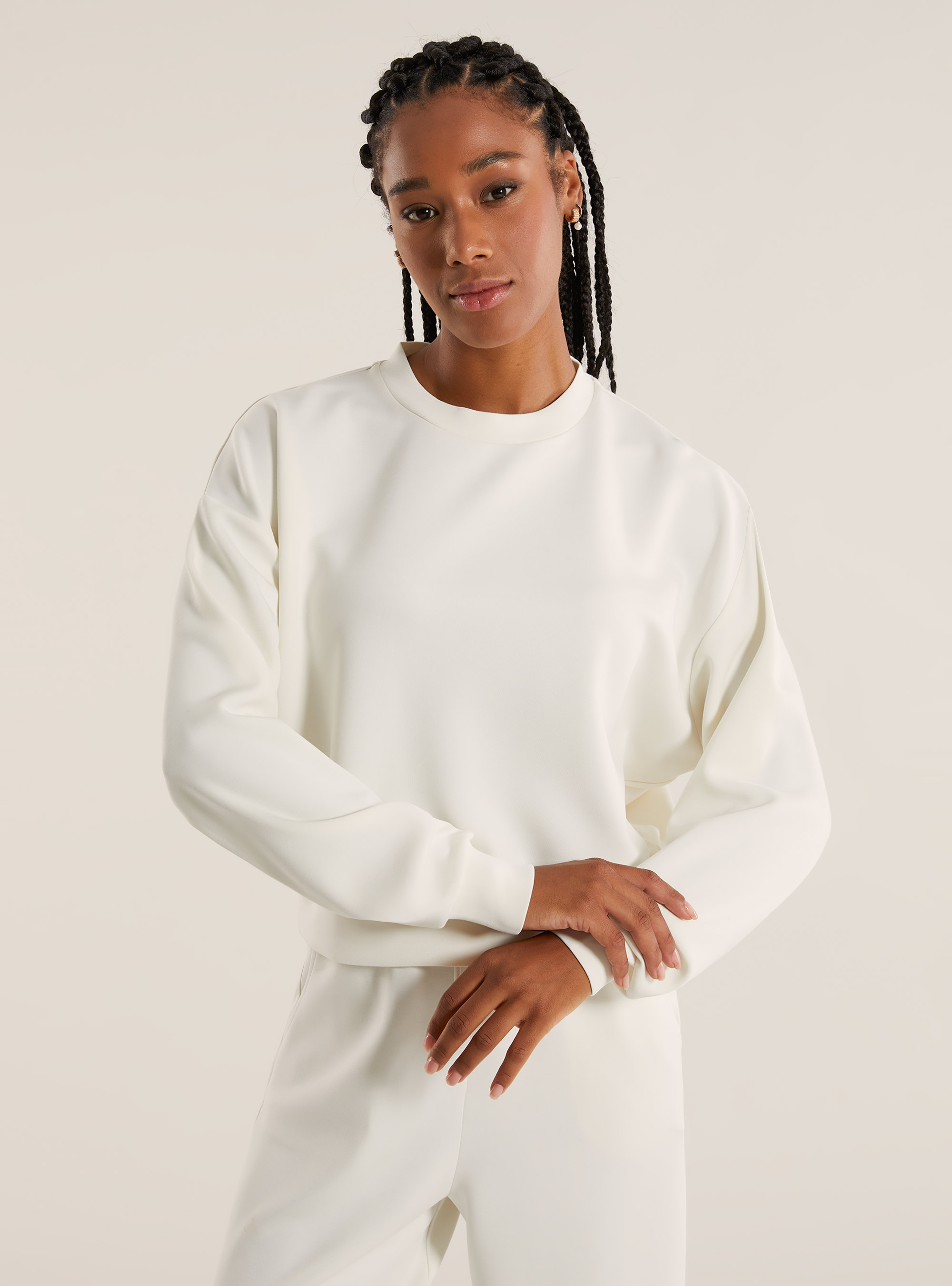 Cropped sweatshirt in soft scuba, WH2 WHITE