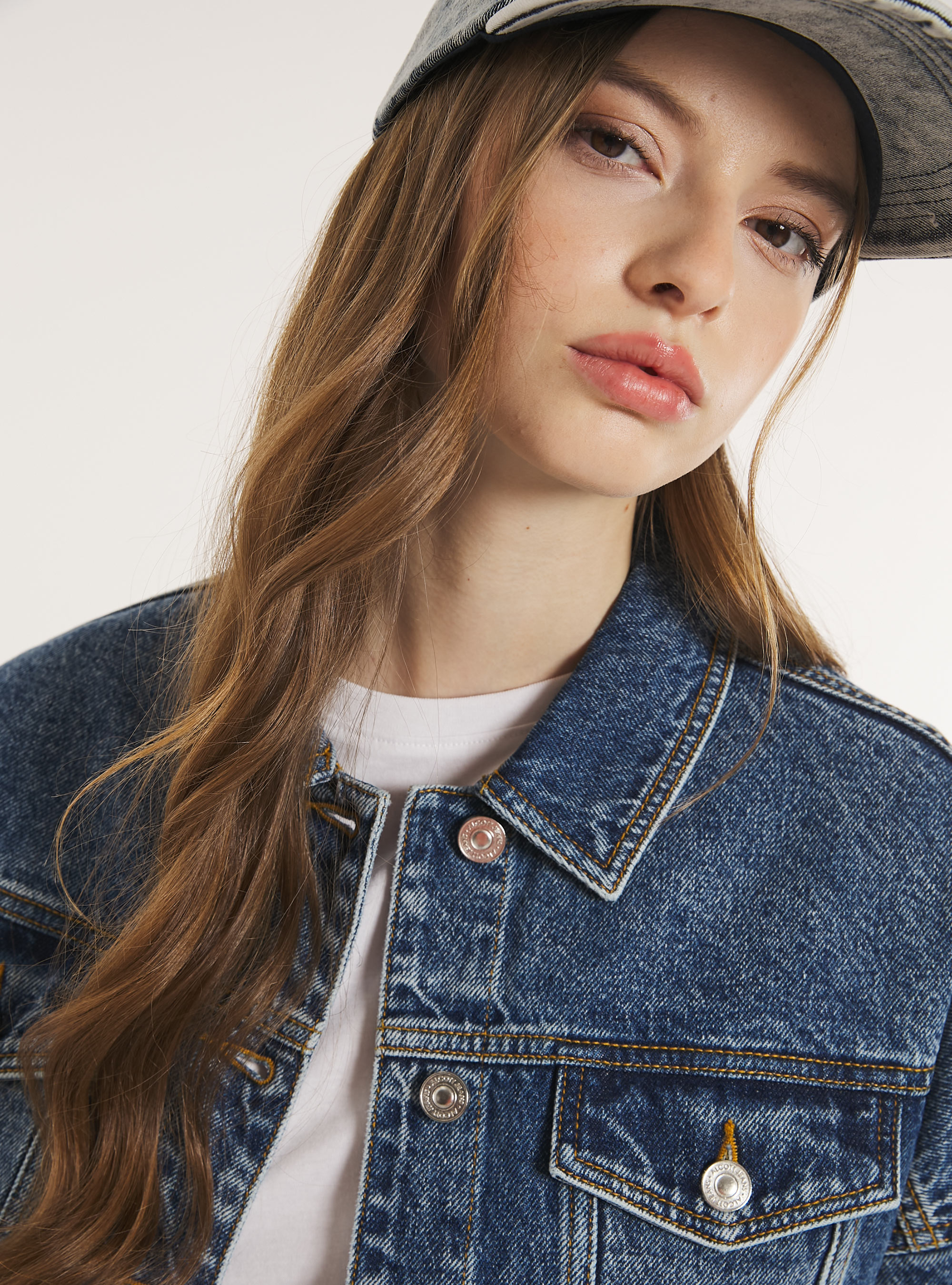 Denim jacket with elasticated waist, D003 MEDIUM BLUE