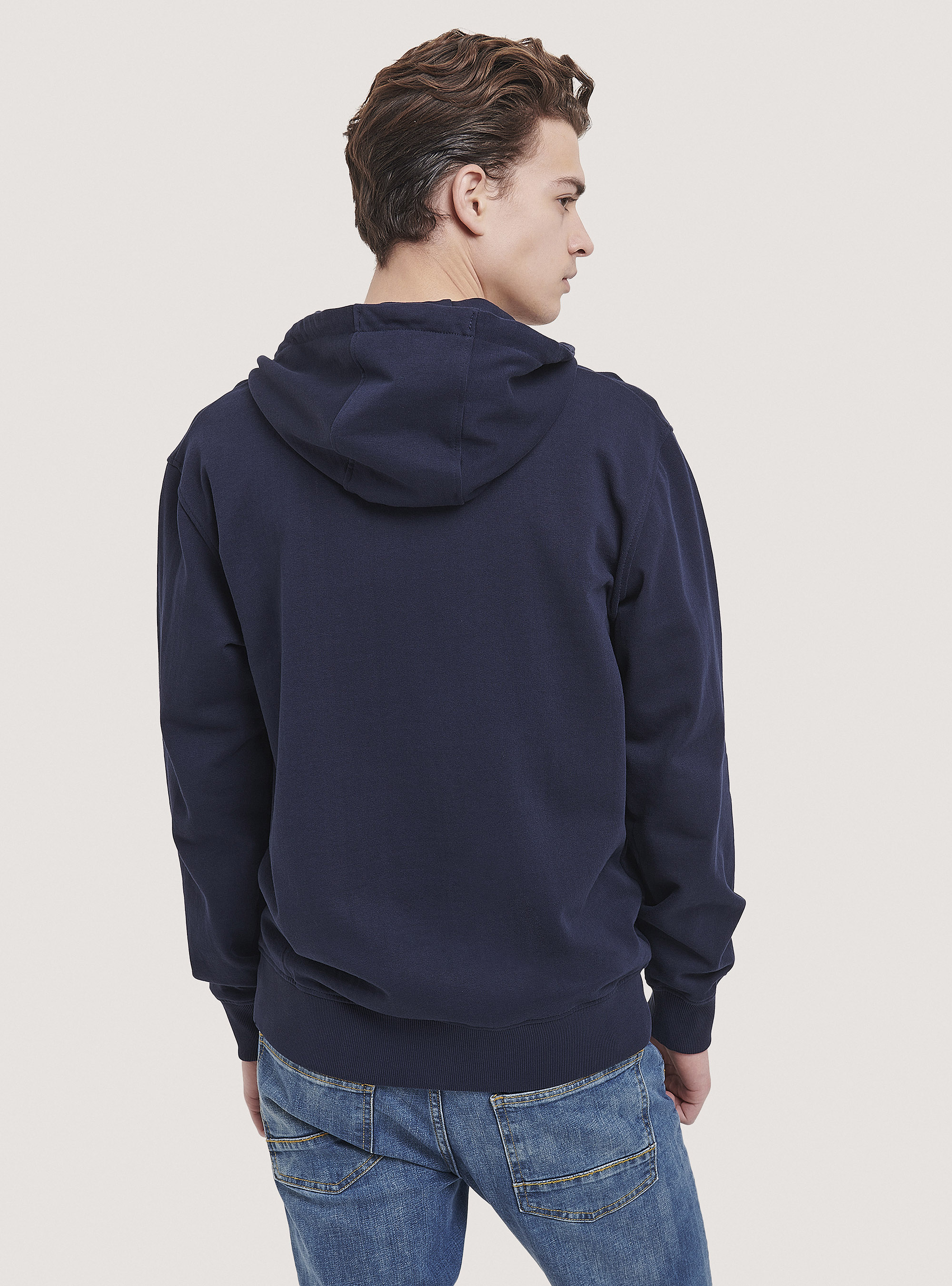 Basic hooded sweatshirt in cotton, BLUE