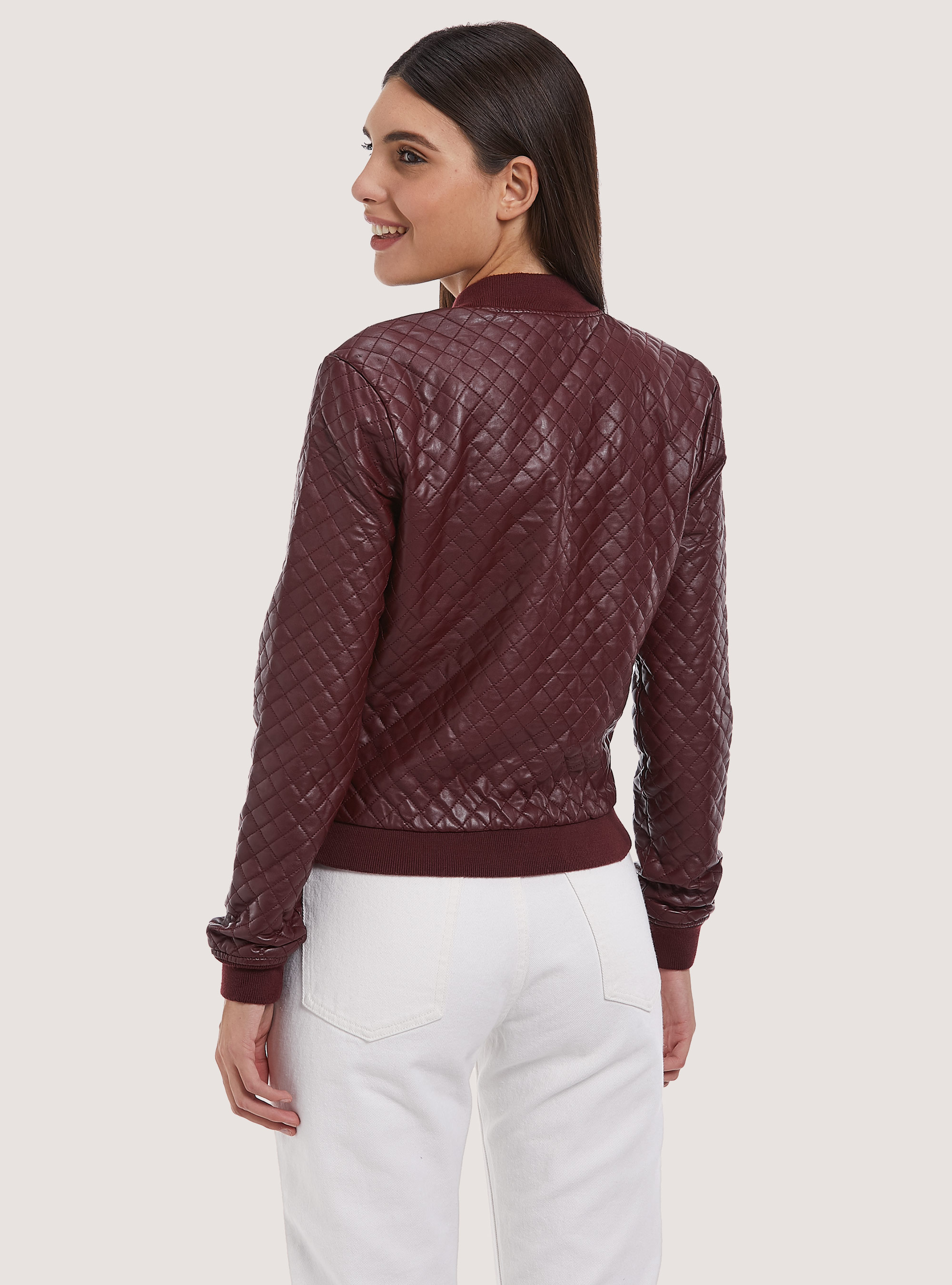 Woman pu bomber diamond quilted, C313 BORDEAUX