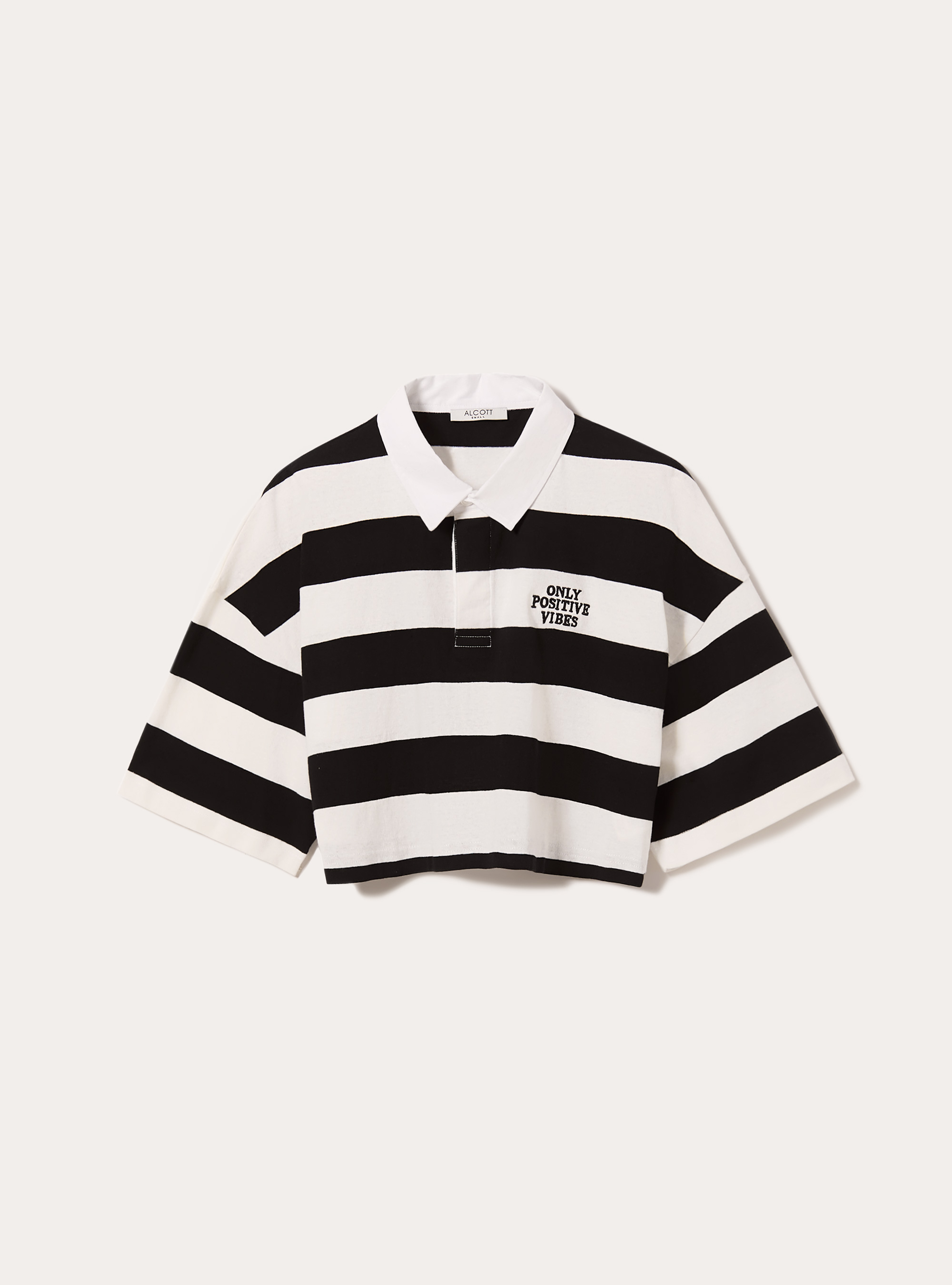 Striped cropped polo shirt, BK1 BLACK