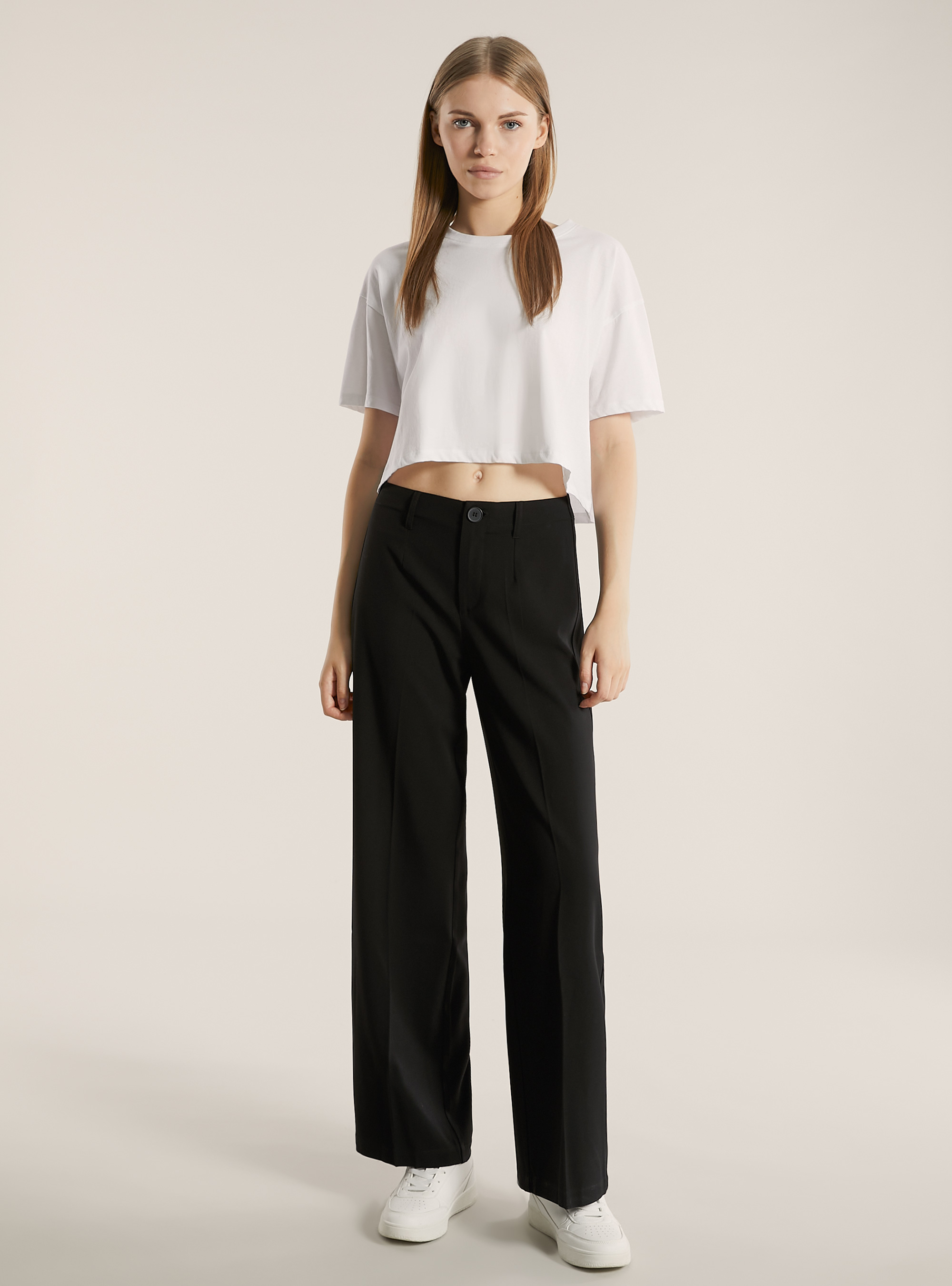 Straight leg wide leg tailored trousers, BK1 BLACK