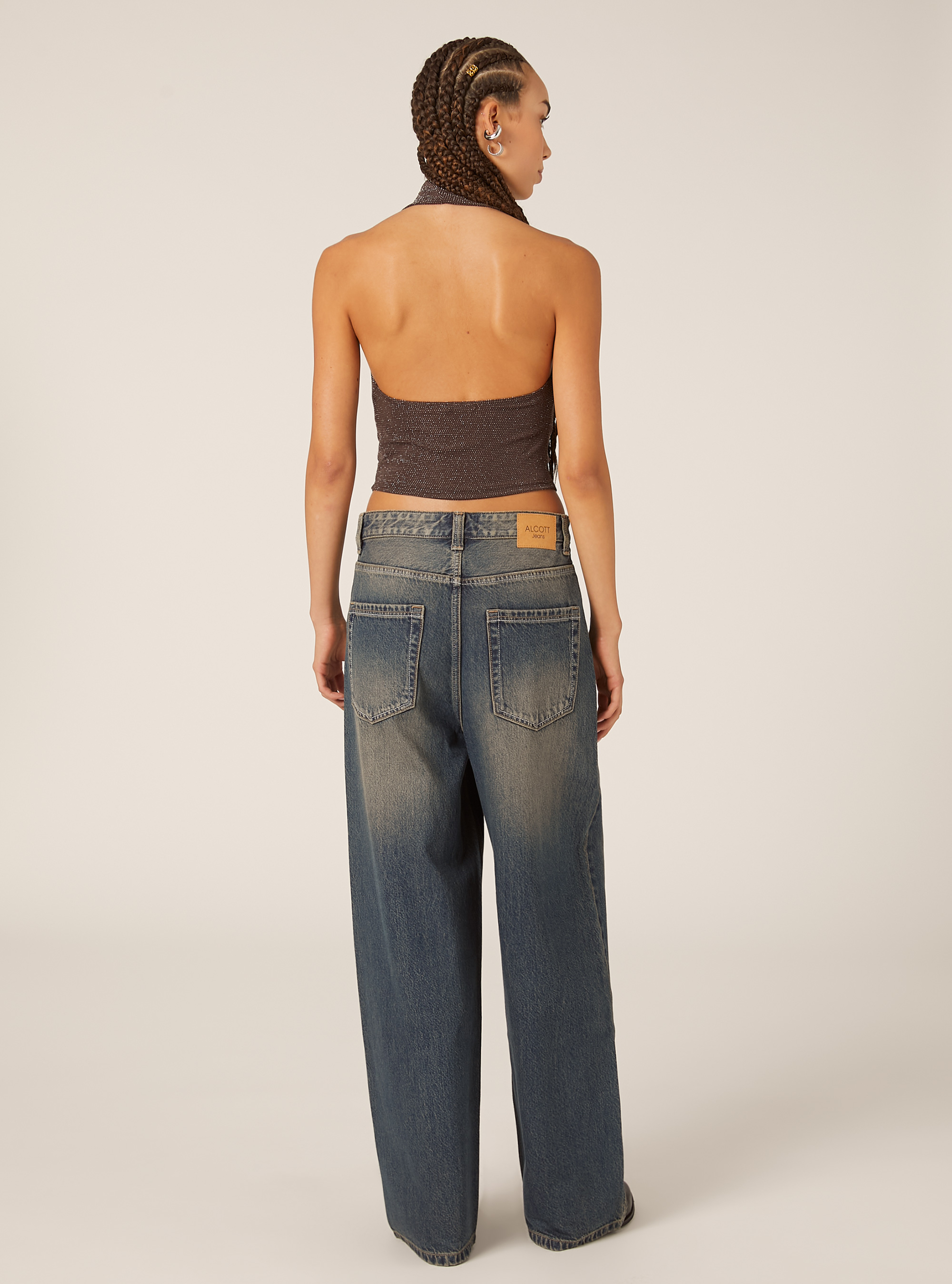 Halter top with rhinestones, BR2 BROWN MEDIUM