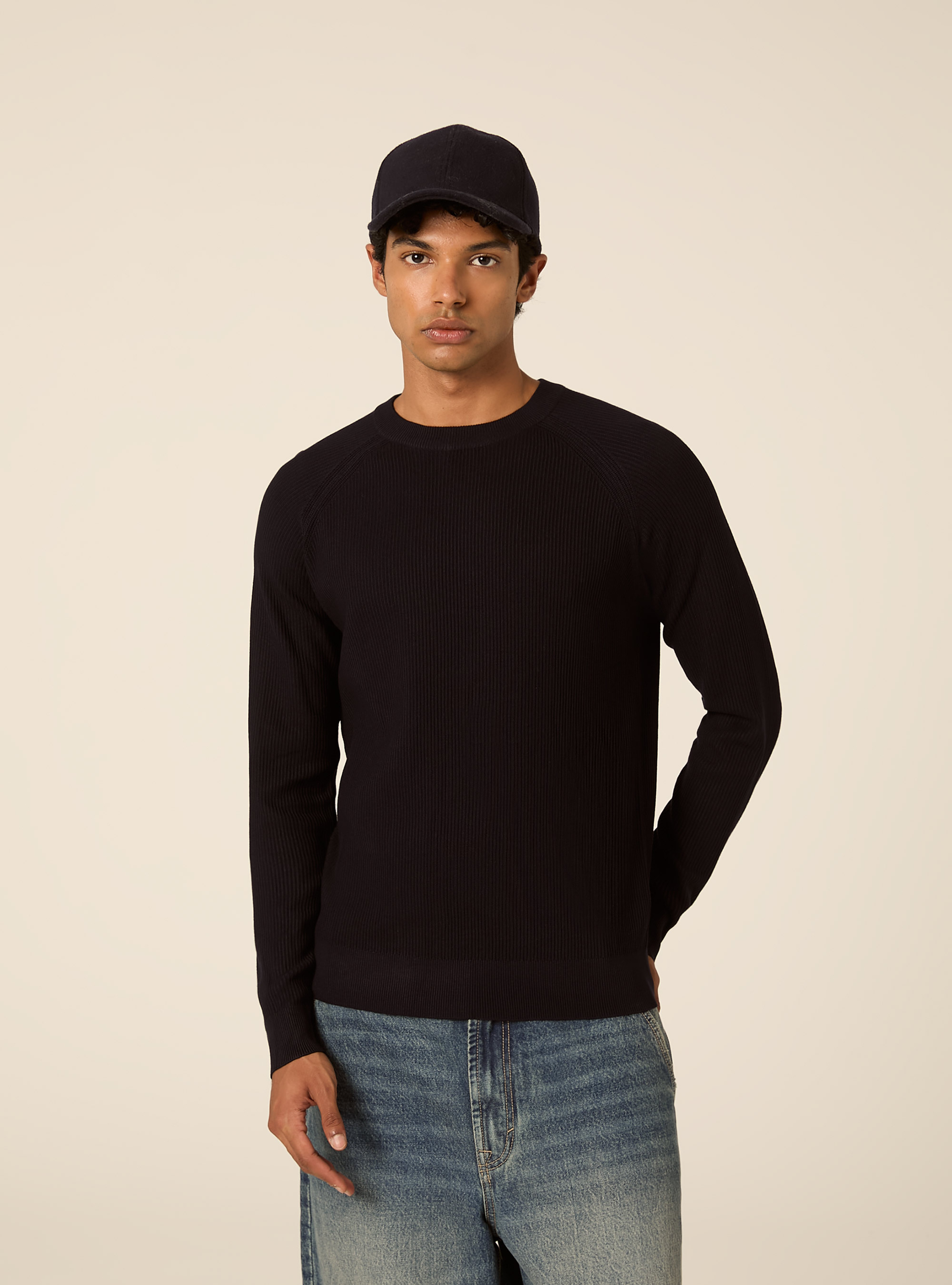 Maglia girocollo in misto cotone regular fit, NA1 NAVY DARK