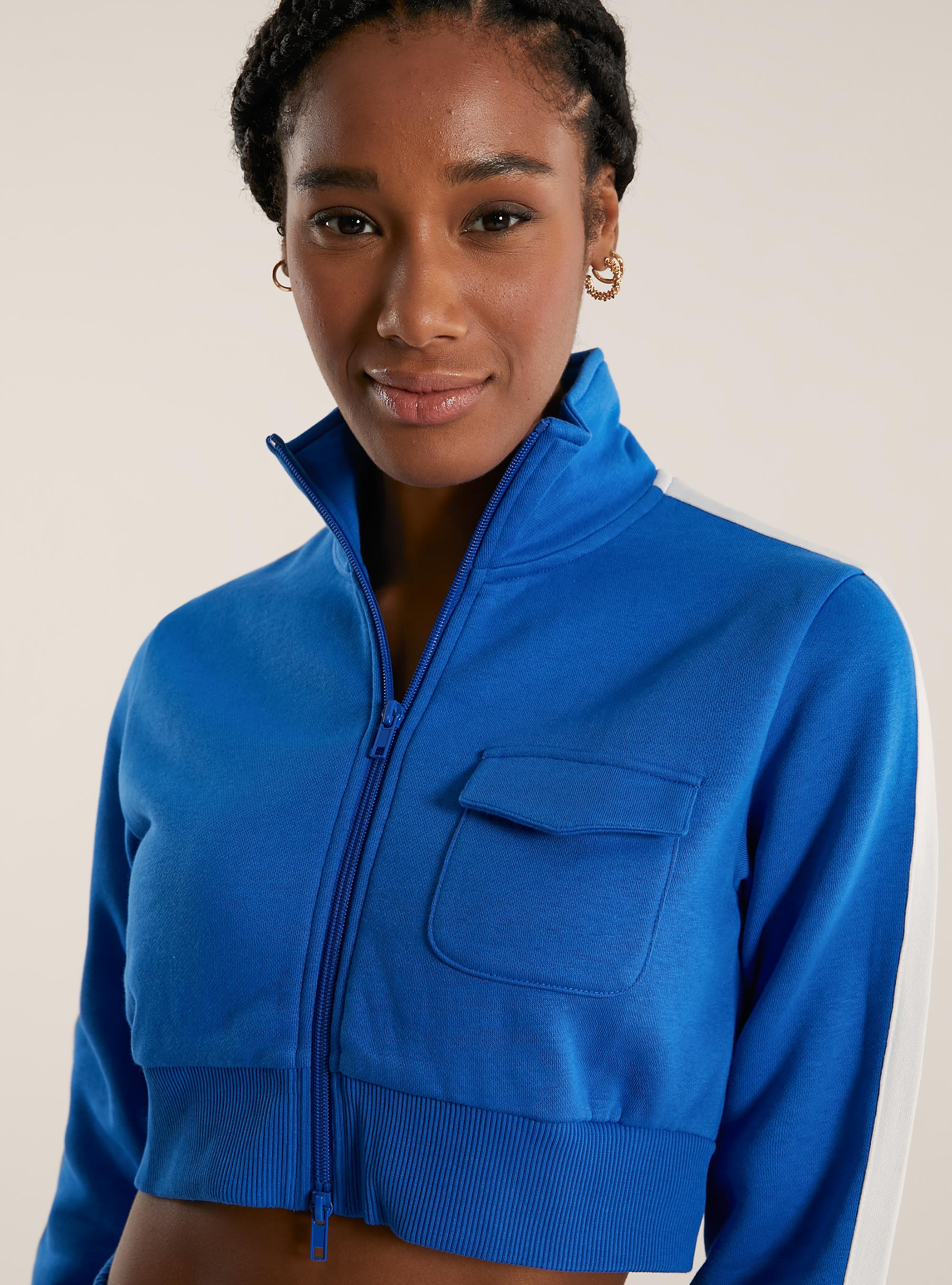 Sweatshirt with zipper and side bands, RY2 ROYALE MEDIUM