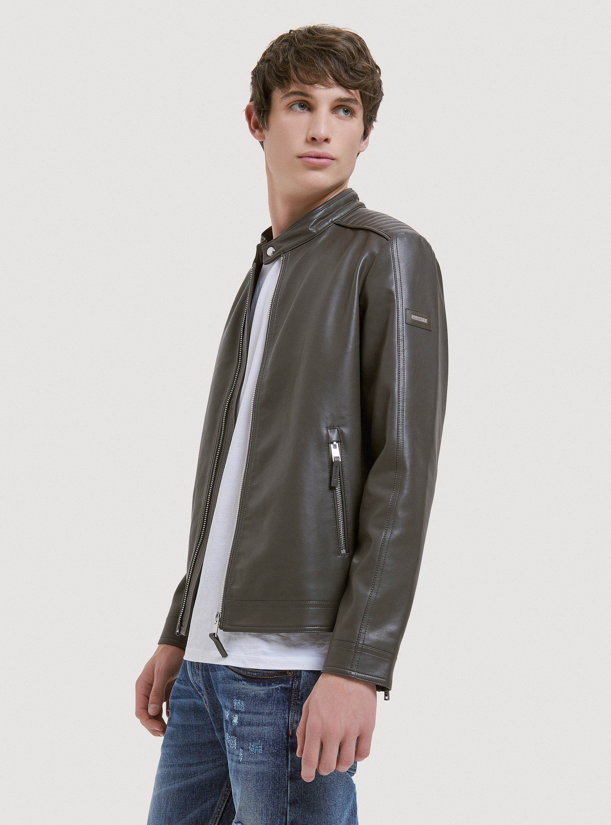 Öko-Lederjacke mit Reißverschluss, C115 GREY