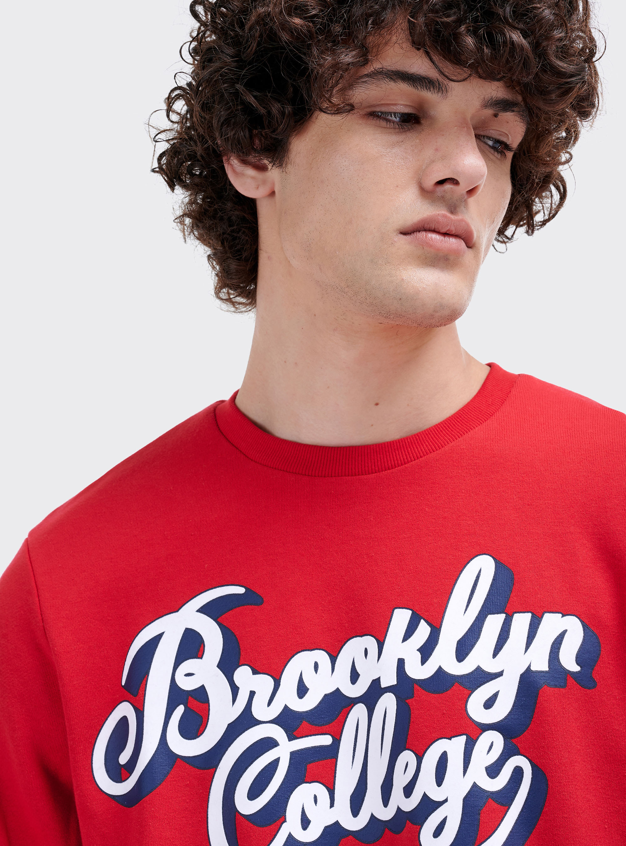 Sweat-shirt à col rond avec impression college, C4497 RED