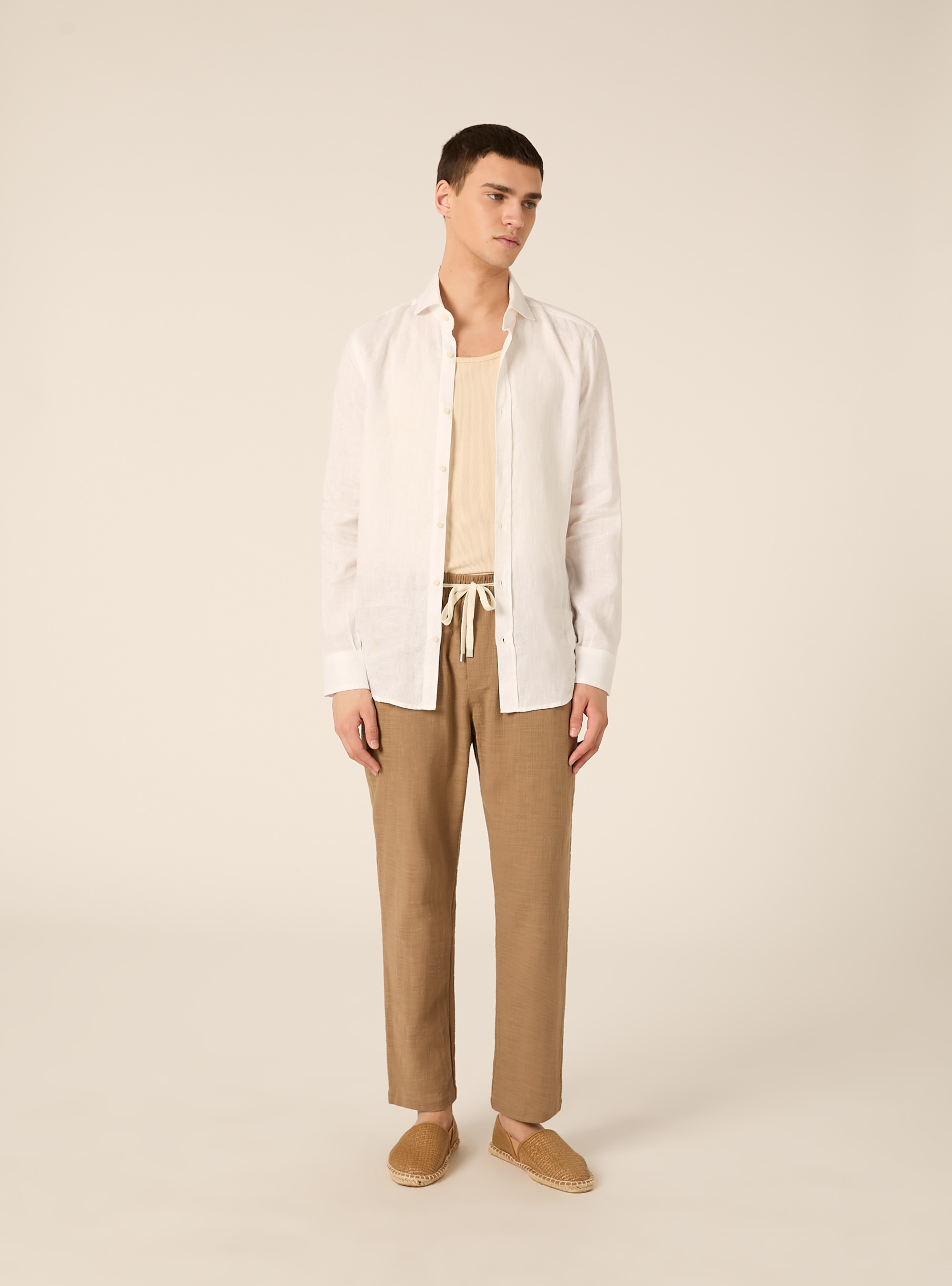 Pantaloni in cotone con laccio in vita, BR2 BROWN MEDIUM