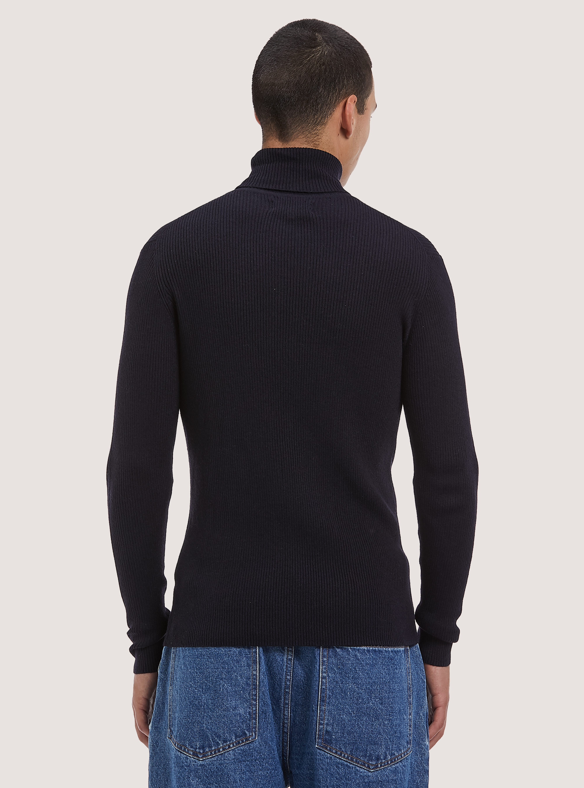 Pullover collo alto a coste, BLU MARINO