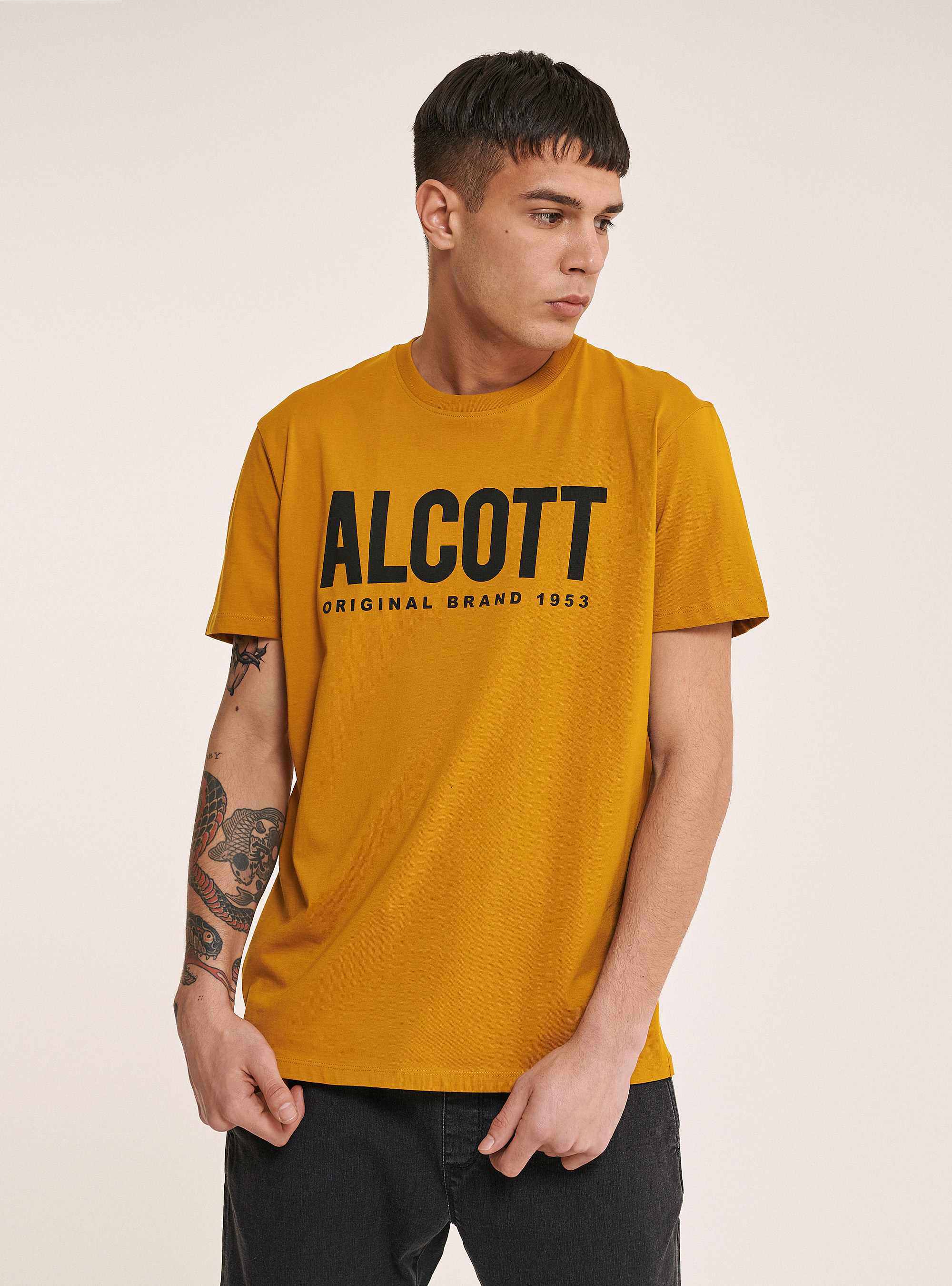 T-shirt in 100% cotton with logo printed, C7720 SENAPE