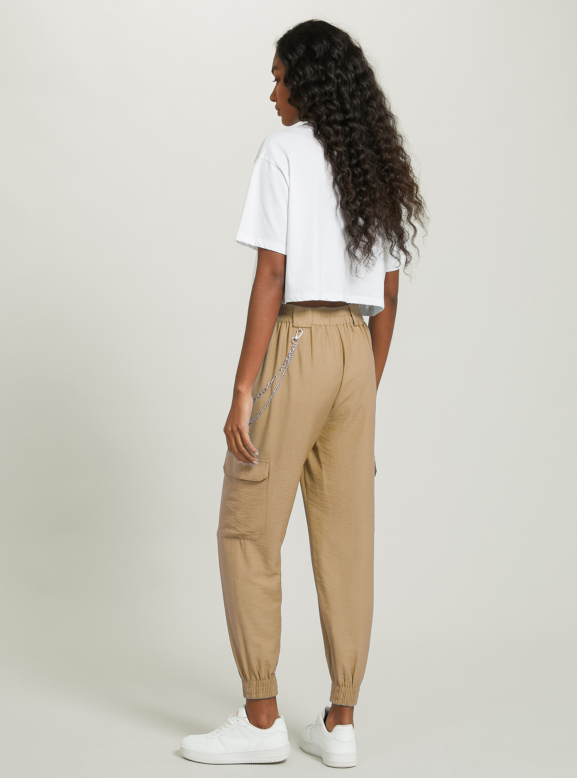 Linen blend chain trousers, TB2 TOBACCO MEDIUM
