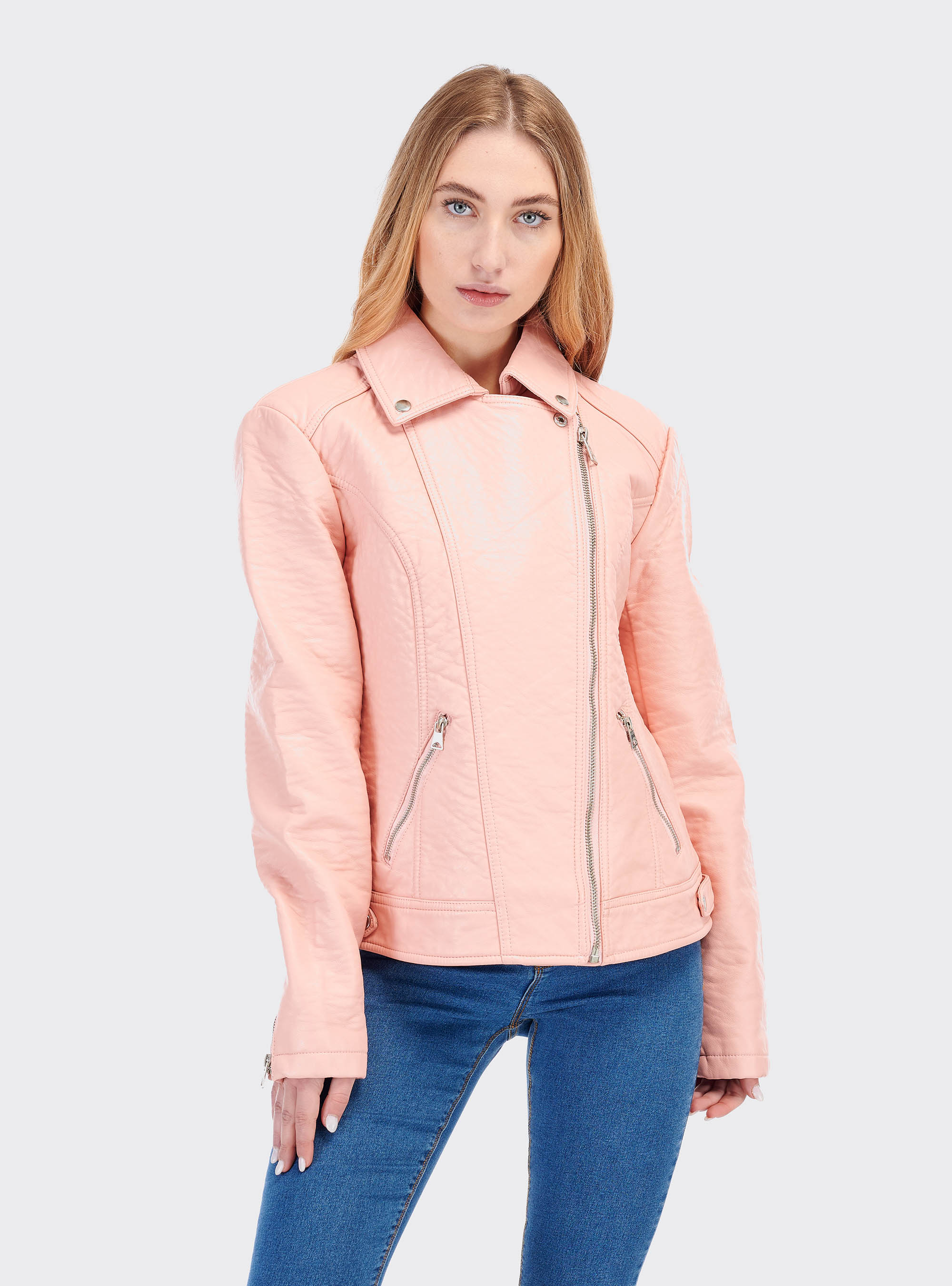 Giubbotti donna similpelle effetto bubble, C046 PINK