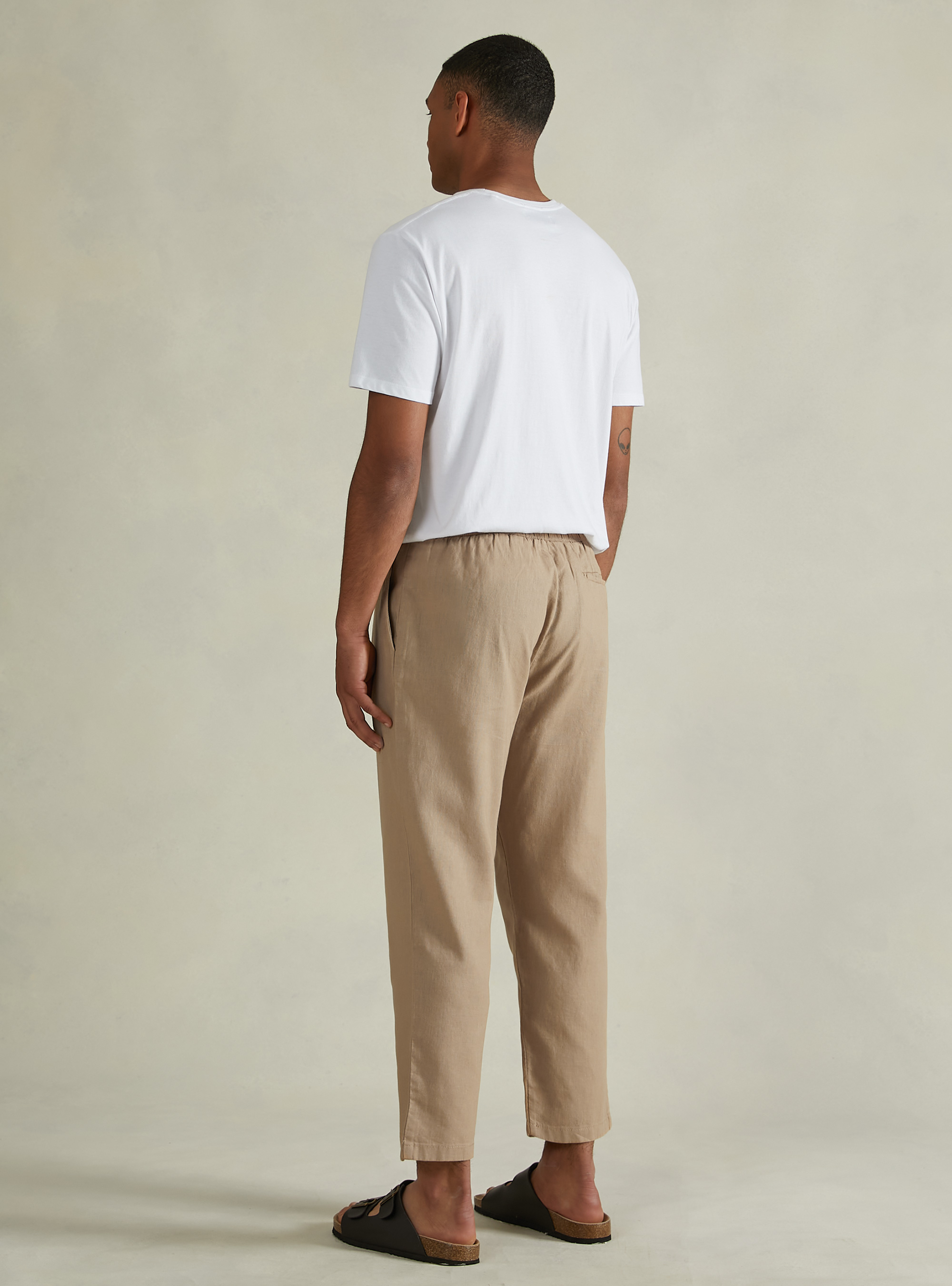 Linen-blend trousers with drawstring waist, BG2 BEIGE MEDIUM