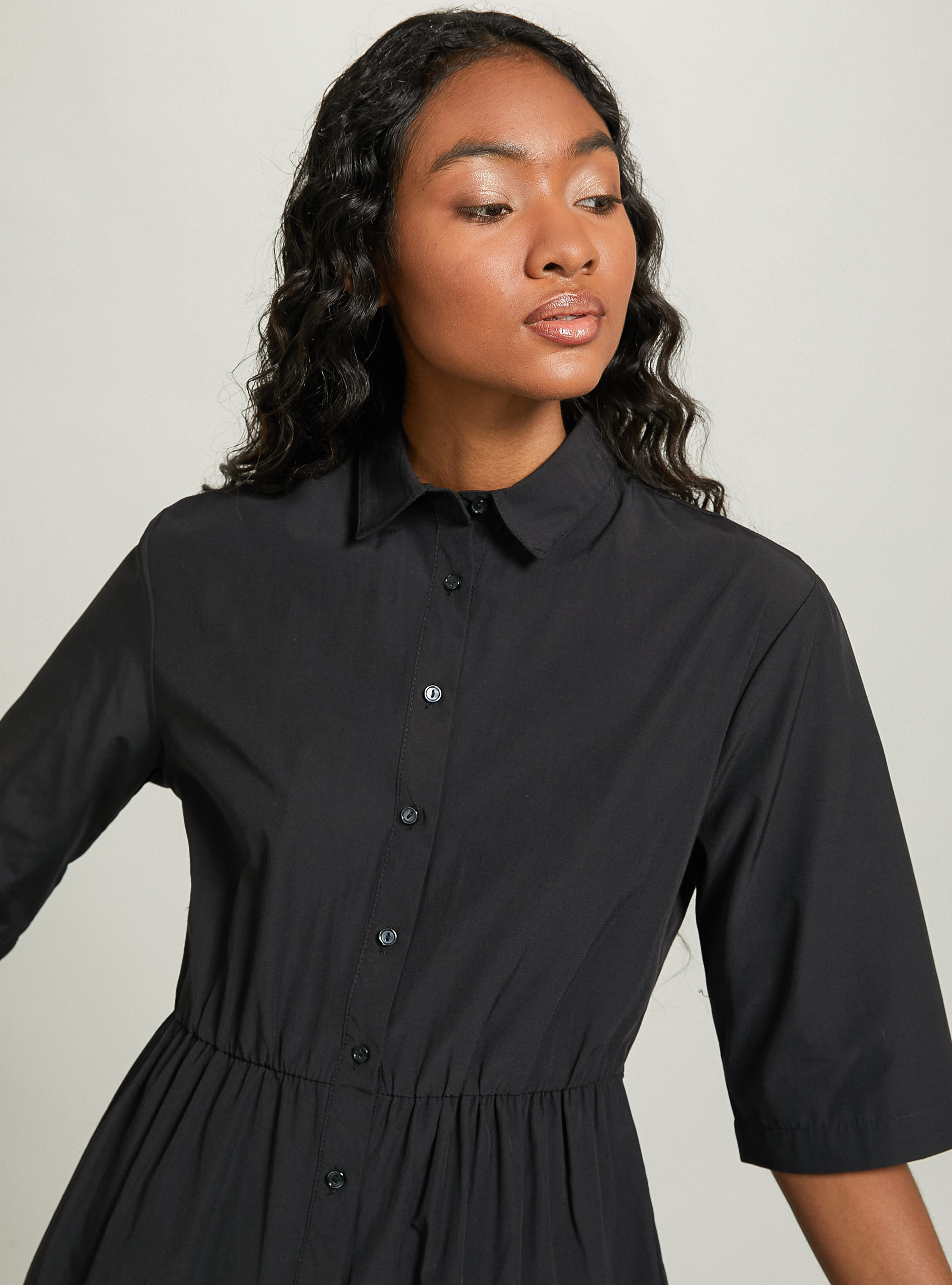 Vestito chemisier in popeline, BK1 BLACK