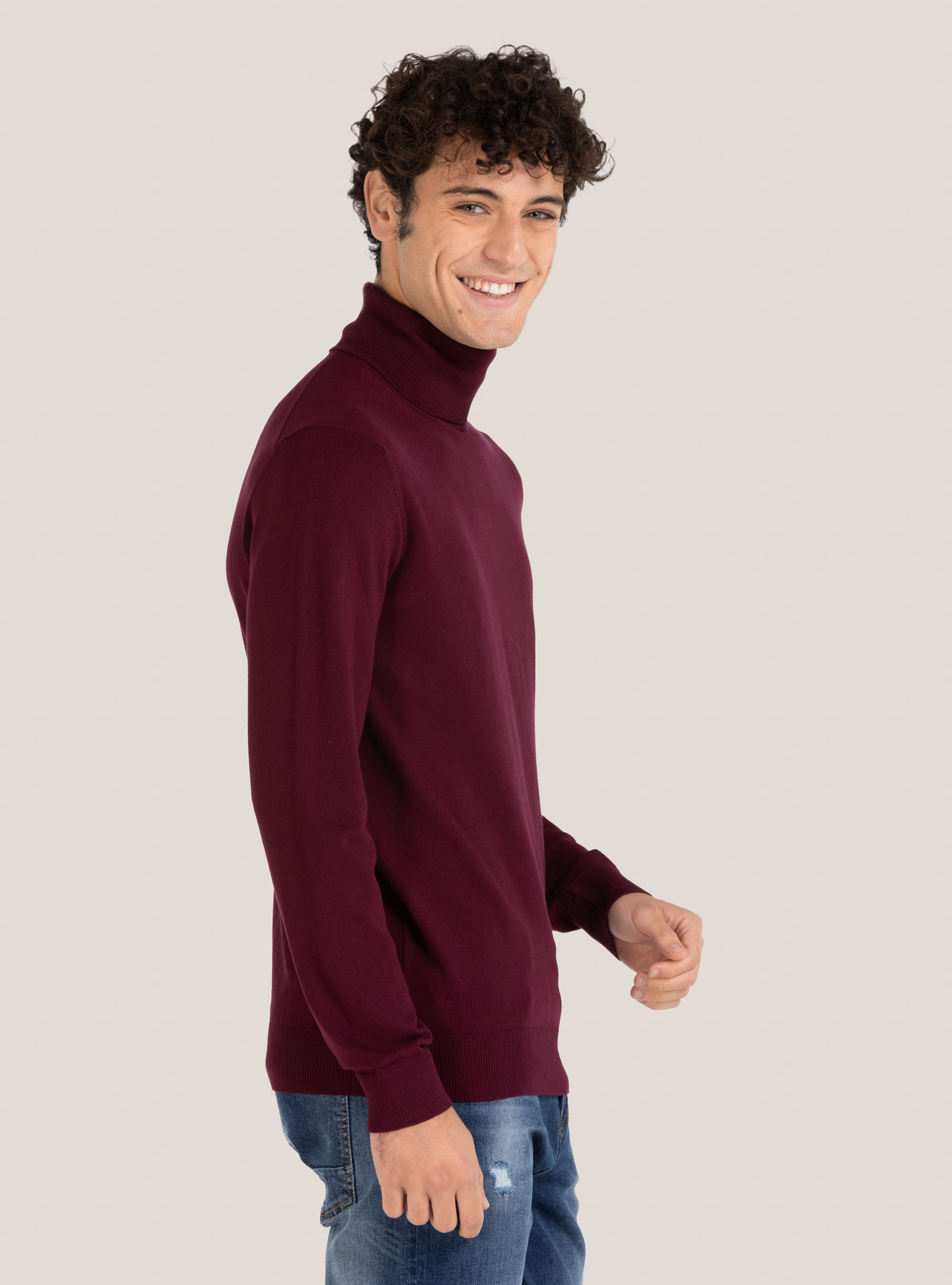 Jersey básico de cuello alto, C3307 WINE