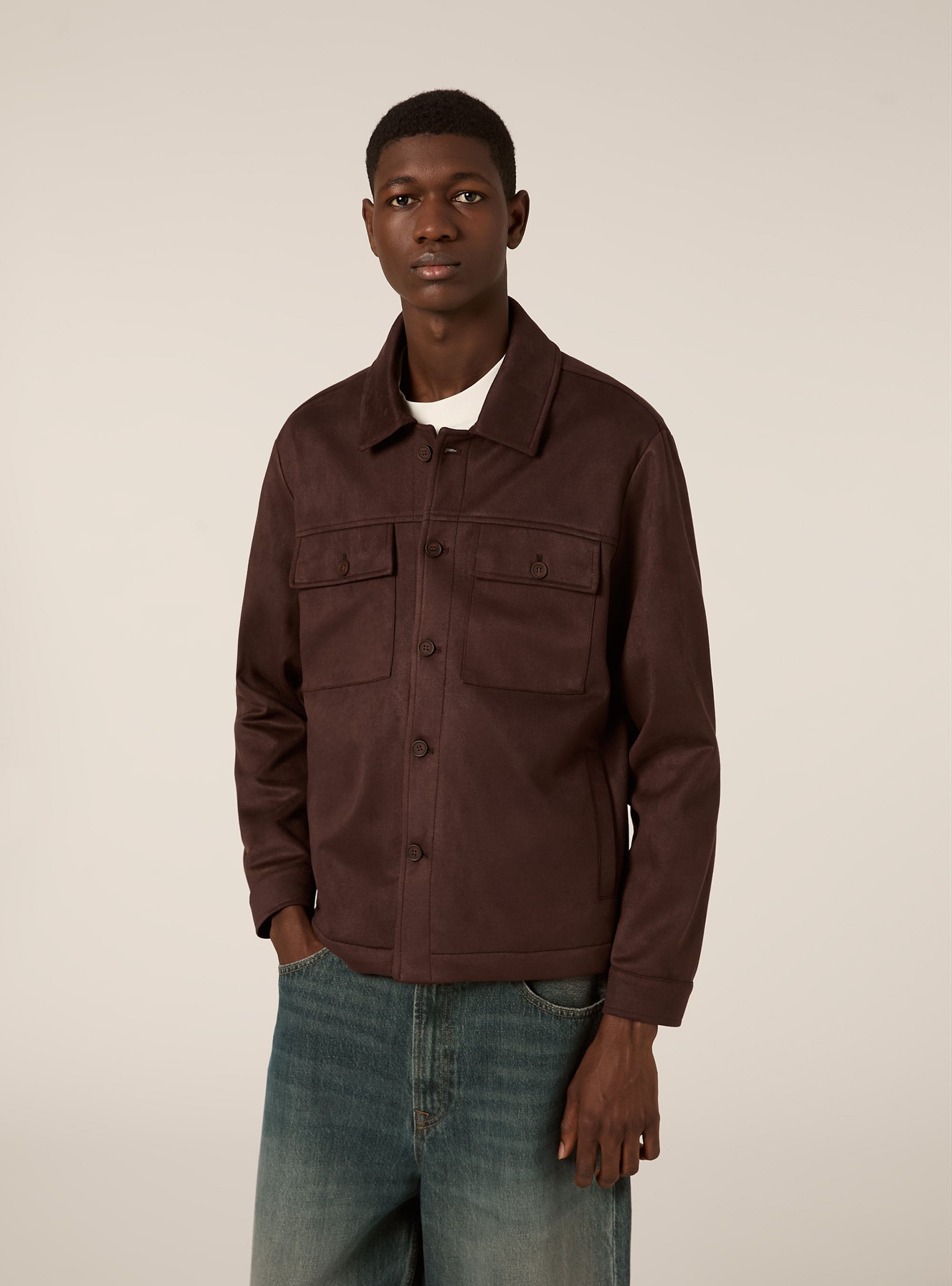 Camicia effetto scamosciato, BR1 BROWN DARK