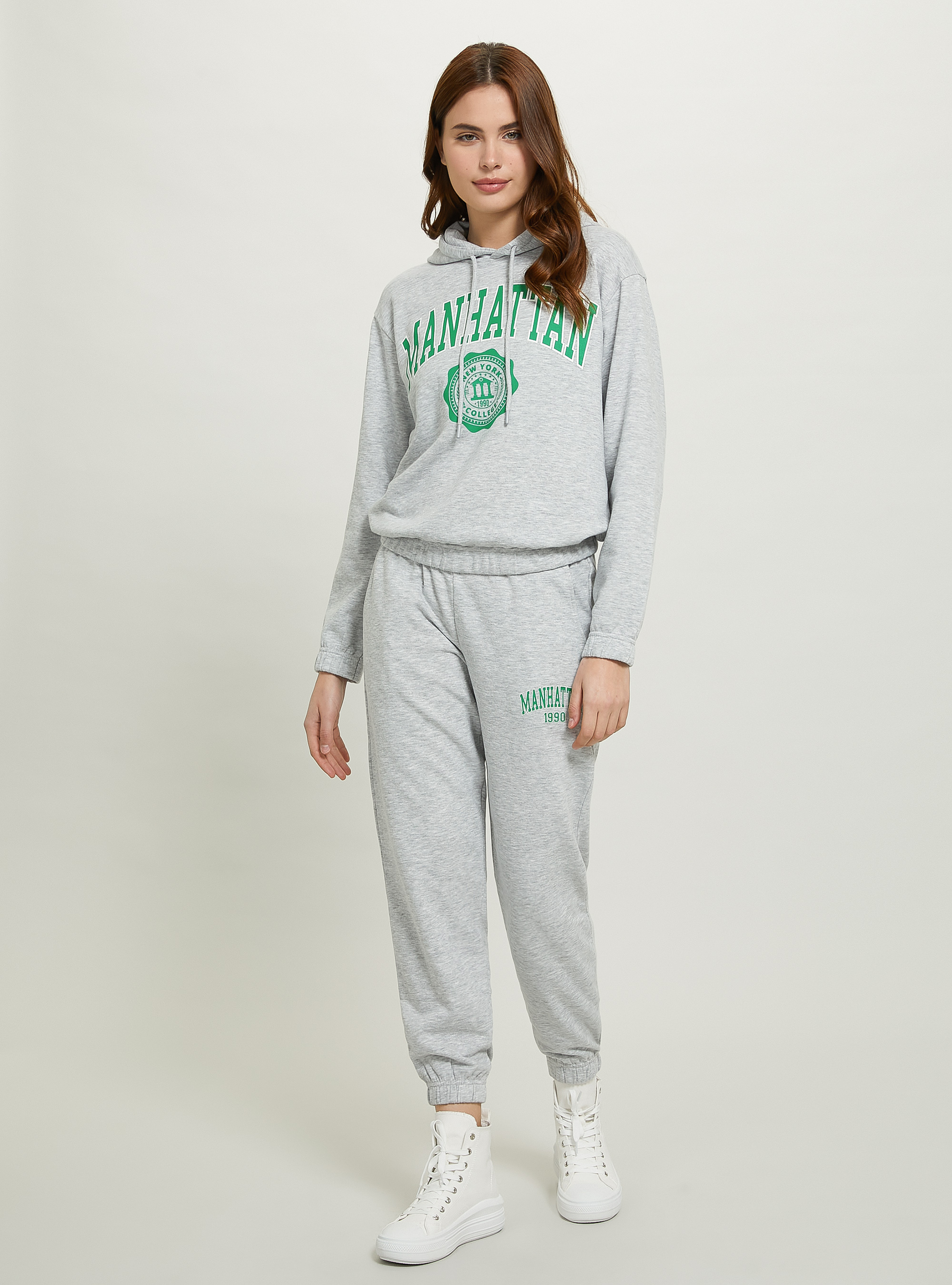 Jogger trousers with college print, MGY3 GREY MEL LIGHT