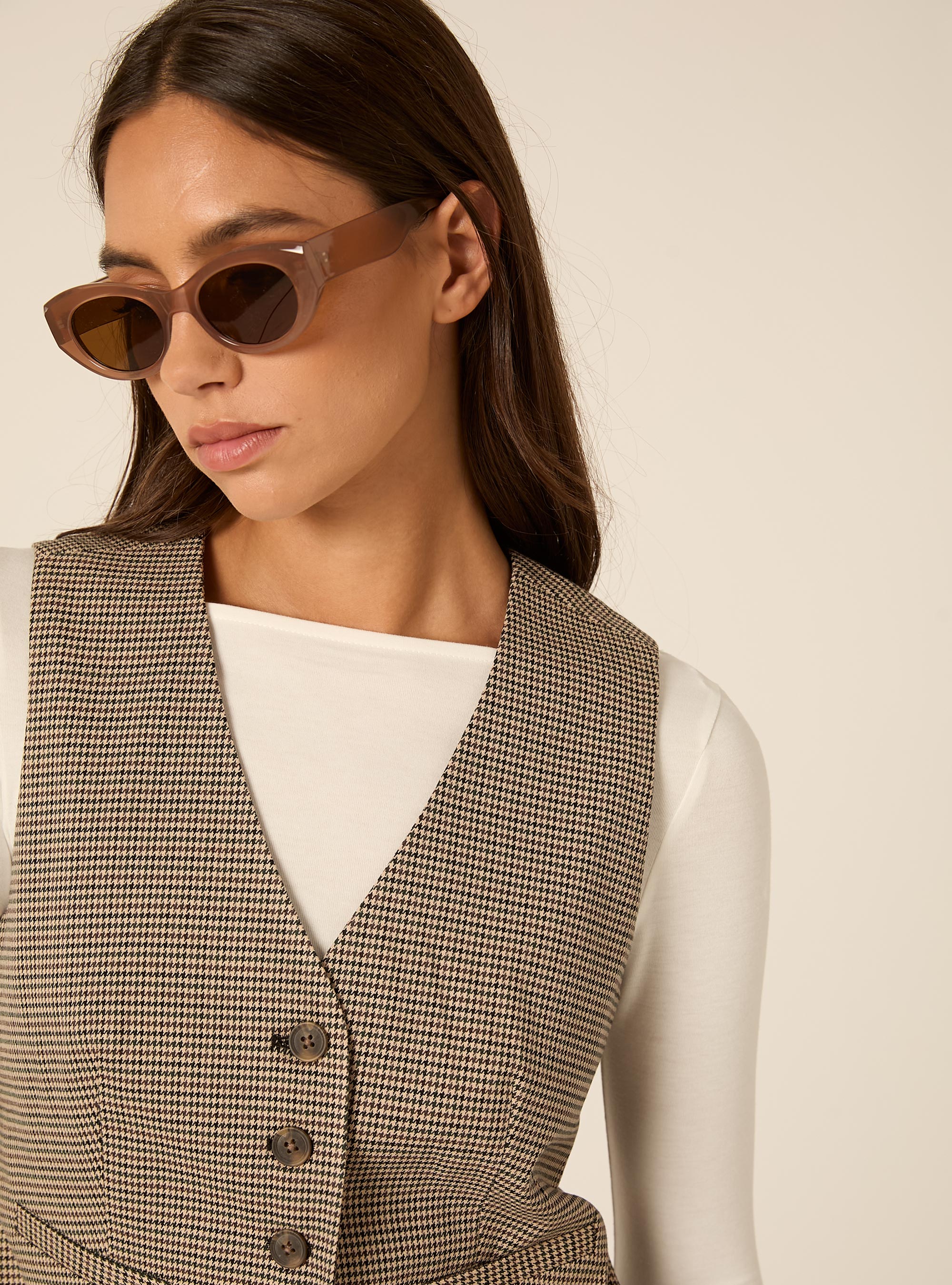 Chaleco sastre de un solo boton con estampado clasico, BG2 BEIGE MEDIUM