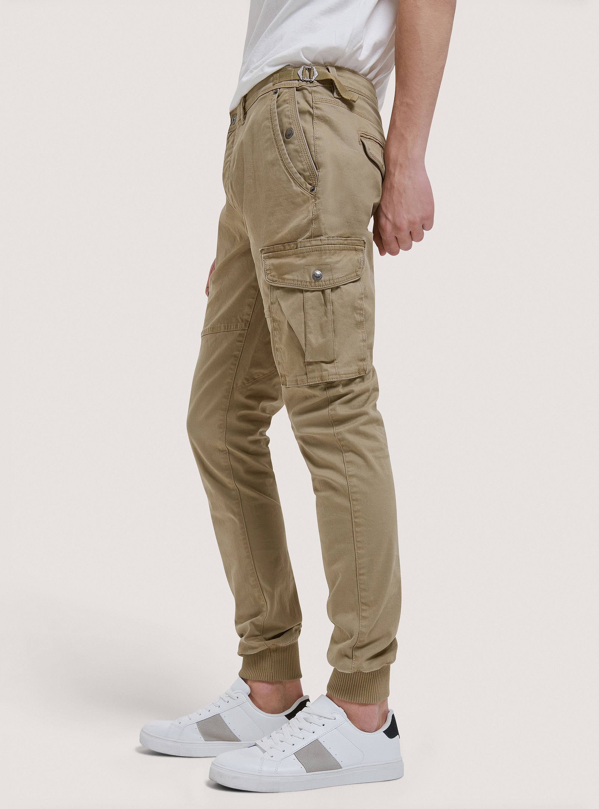 Pantalones cargo de algodón con elástico, C5603 TOBACCO