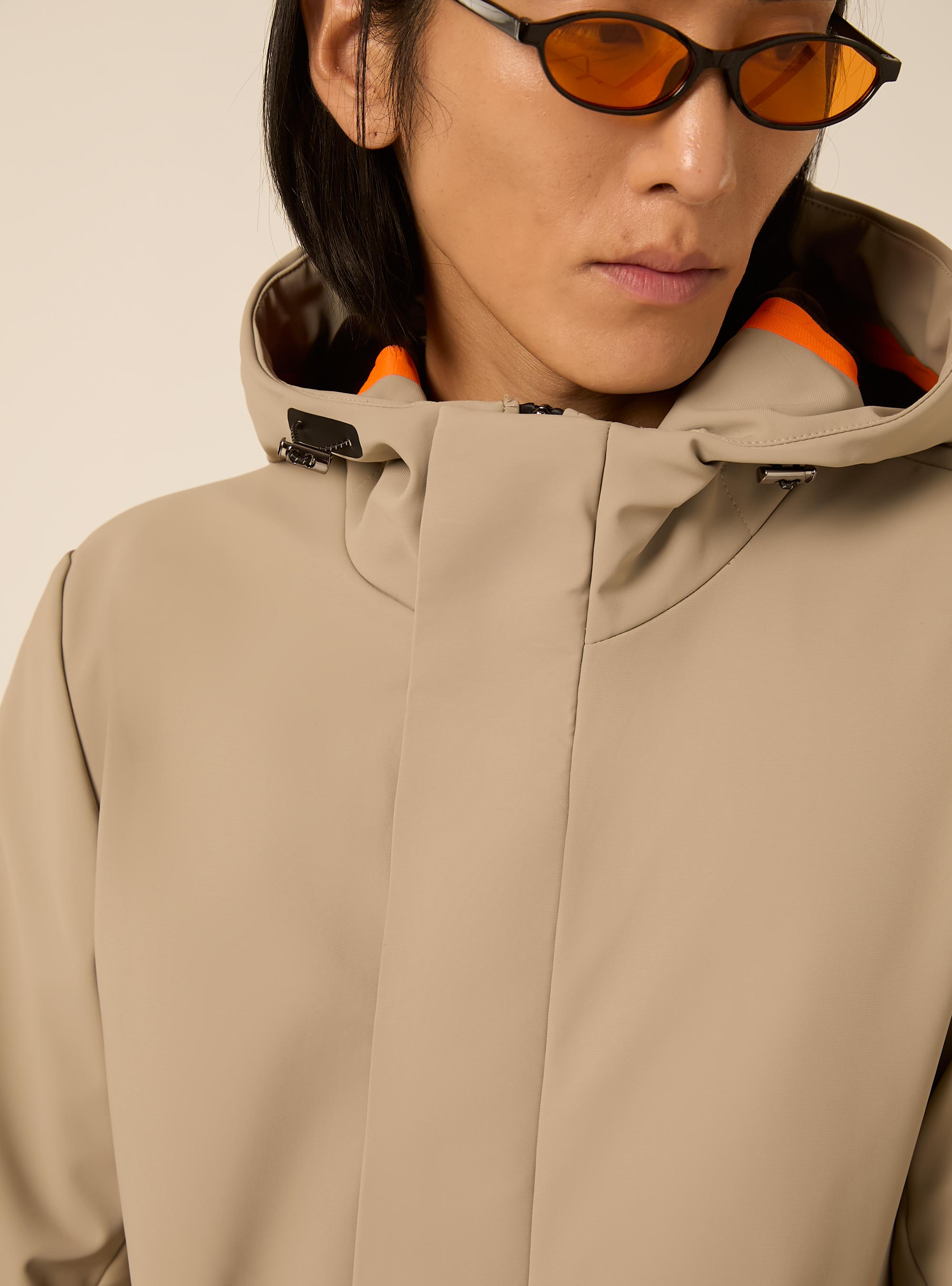Technical softshell hooded parka with zip, CR3 CREAM LIGHT