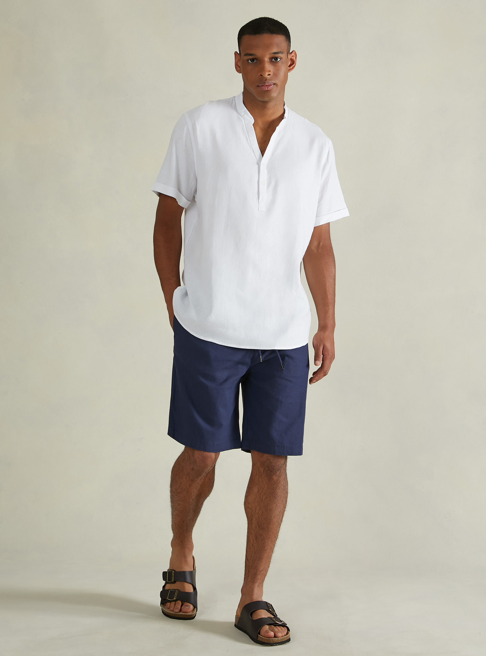 Linen Bermuda Shorts with Drawstring, NA2 NAVY MEDIUM