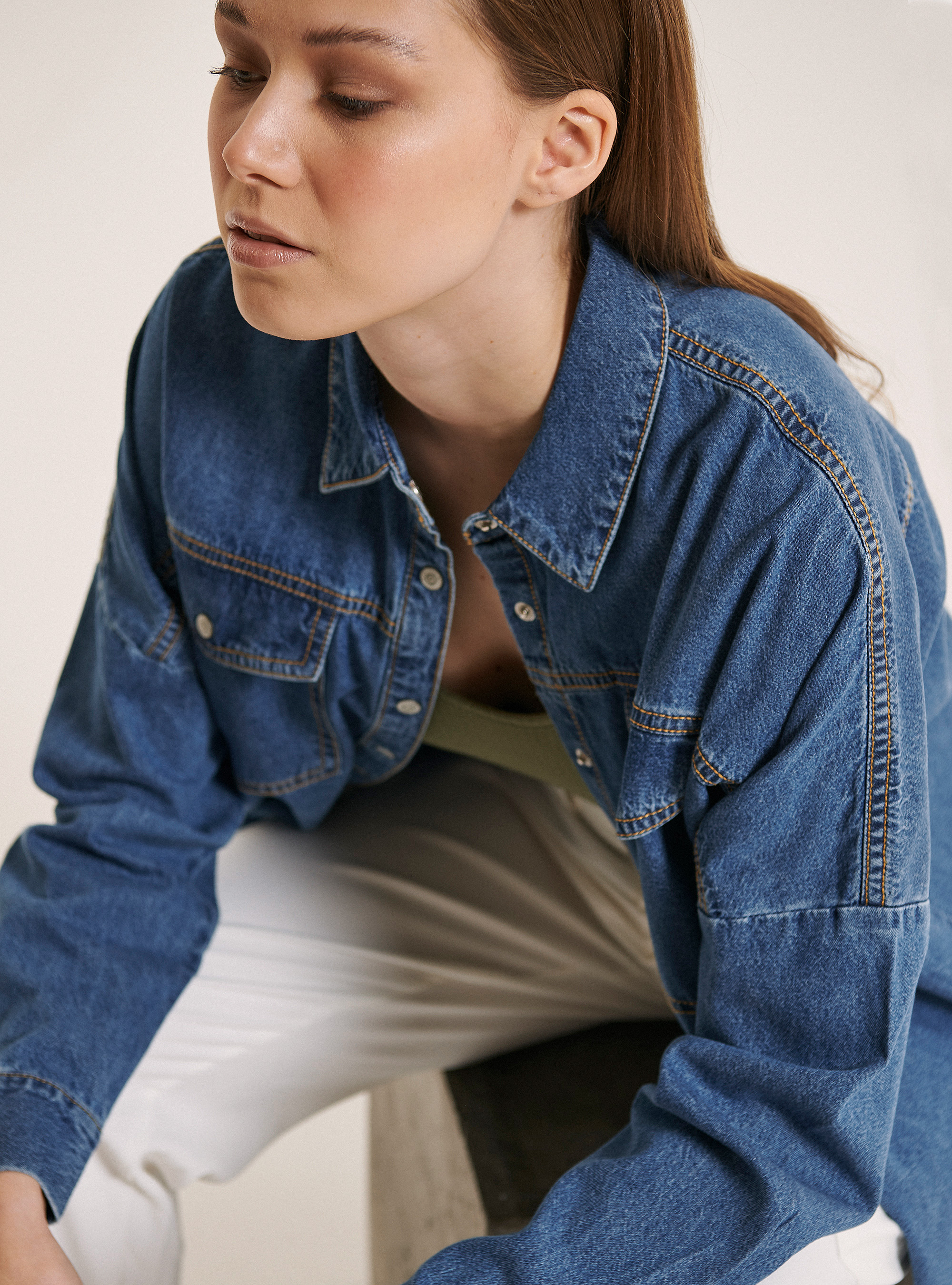 Oversize shirt in cotton, AZURE