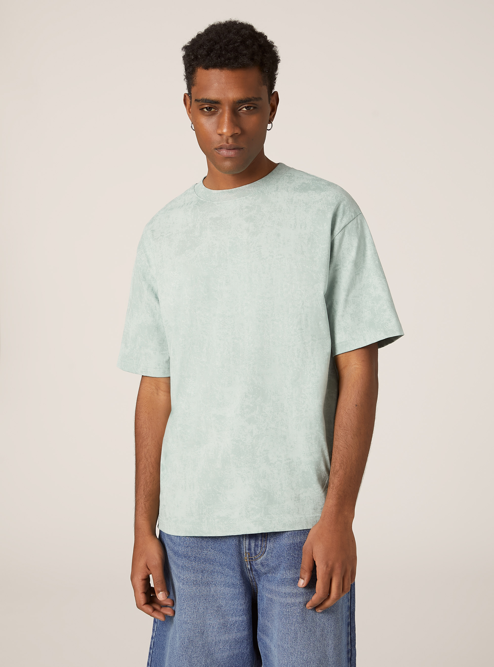 Camiseta boxy fit jaspeada, GA2 AQUA GREEN MED
