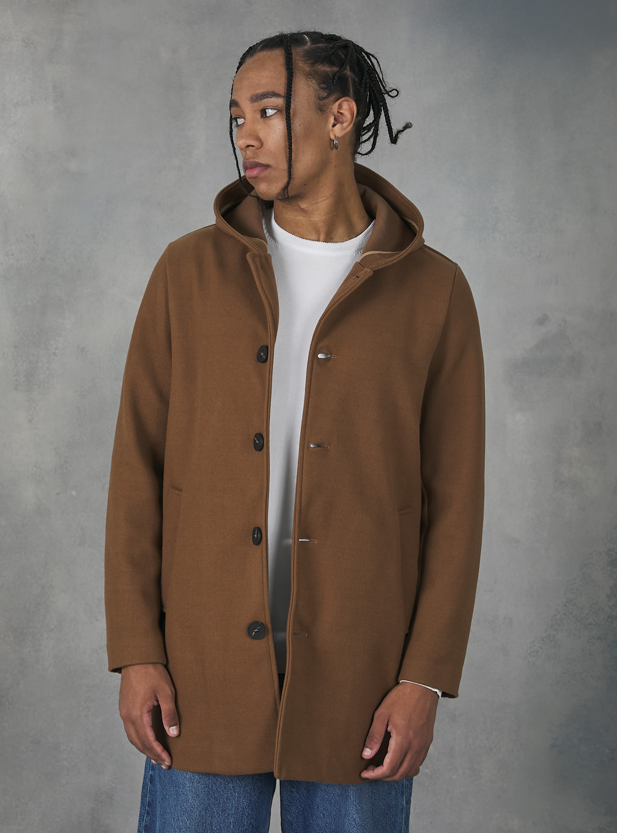 Hooded fabric coat, TB2 TOBACCO MEDIUM