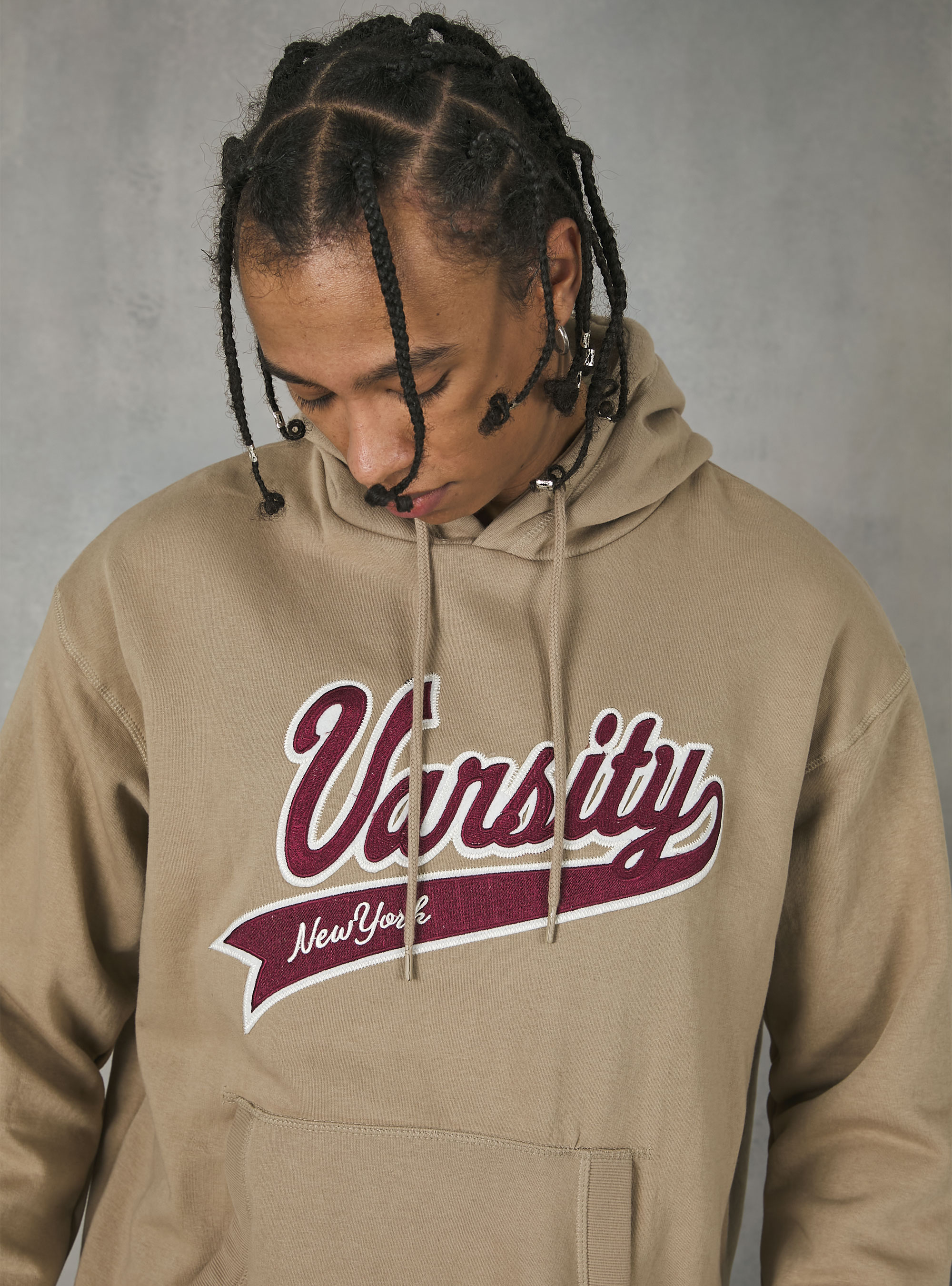 Hoodie with college patch, BG3 BEIGE LIGHT