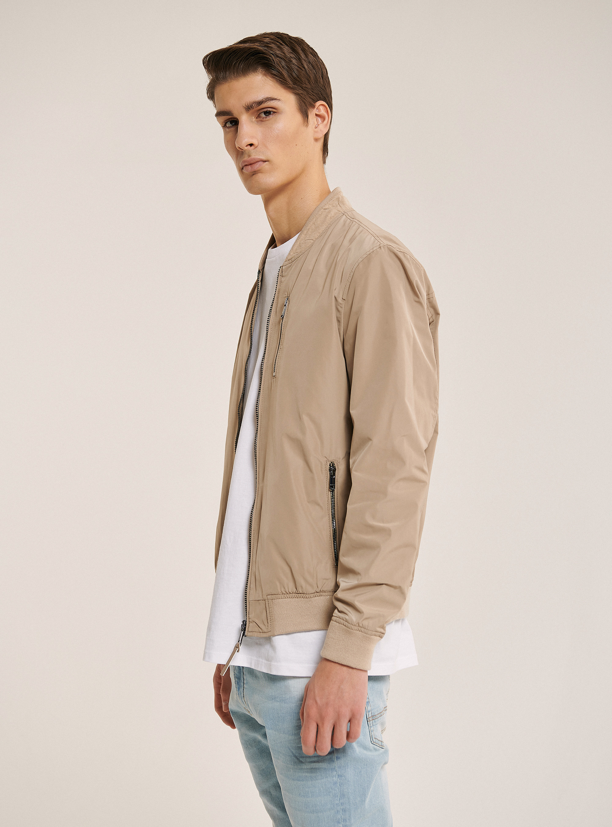 Zipped jacket in solid color, C518 BROWN