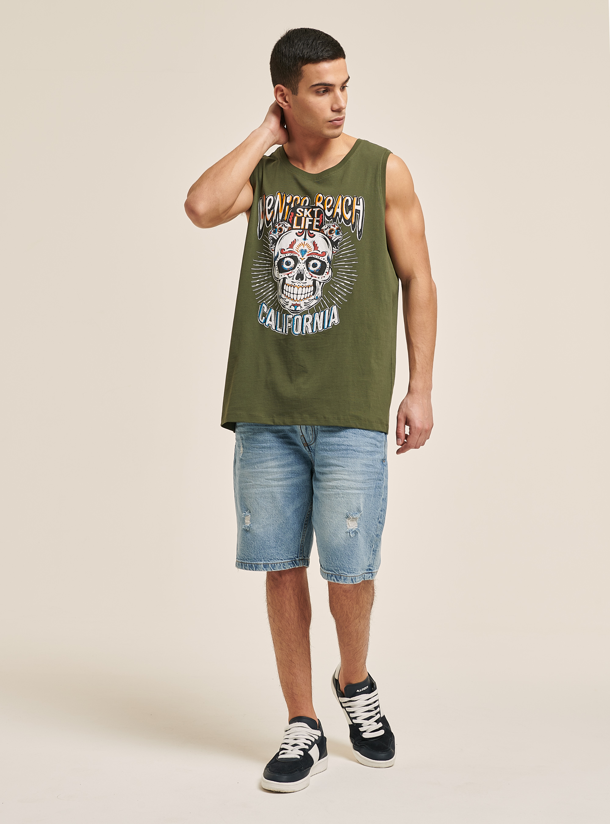 Baumwolle Totenkopf Druck Tank Top, C5587 KAKY