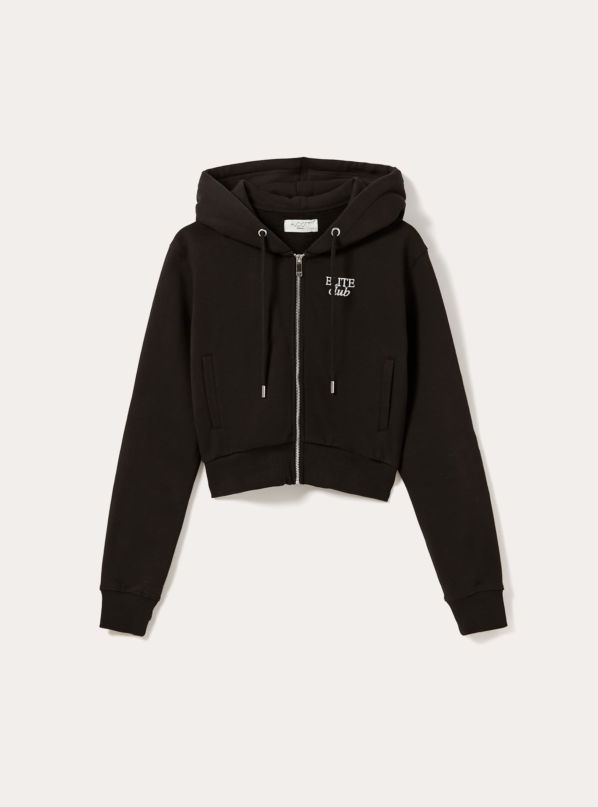 Cropped sweatshirt with zip and print, BK1 BLACK