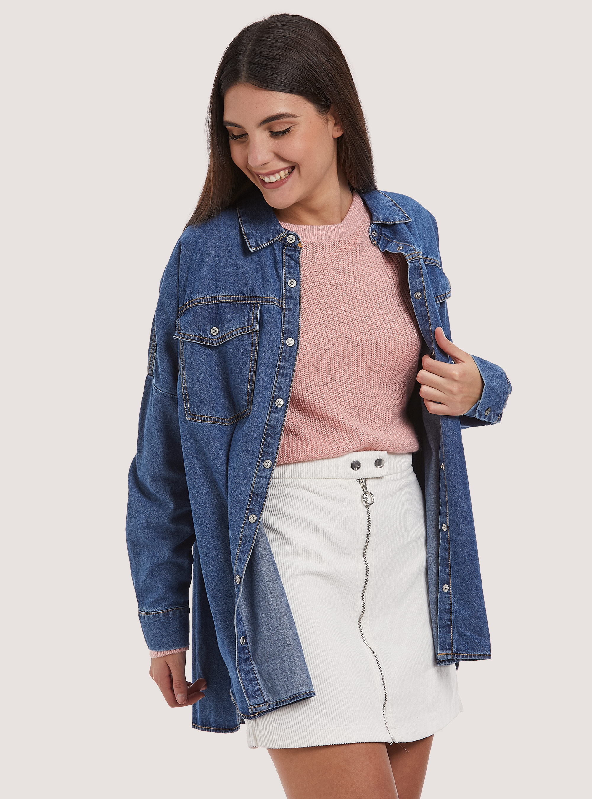 Unifarbener Rundhalspullover, C501 PINK