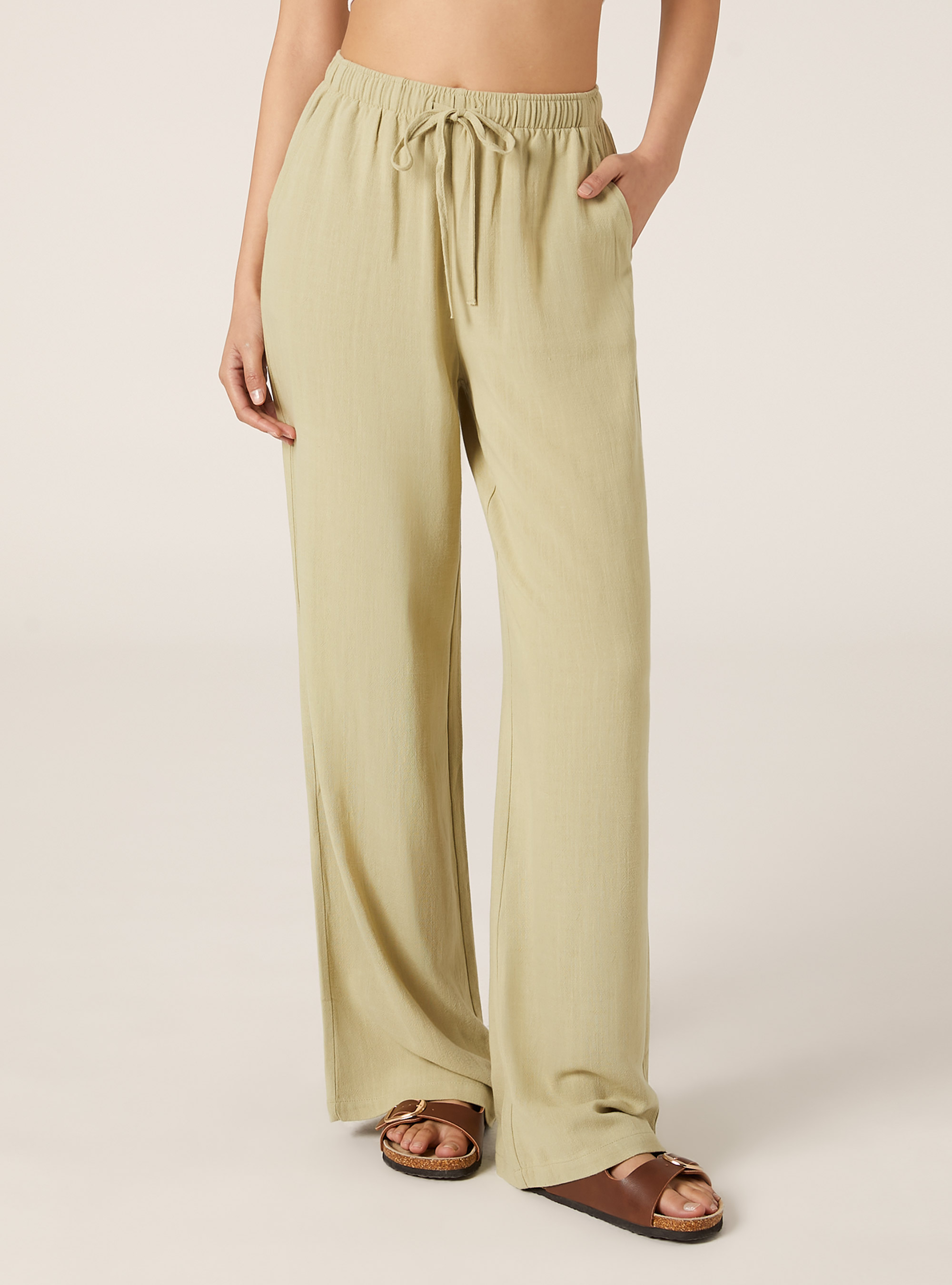 Linen blend palazzo trousers, KY3 KAKY LIGHT