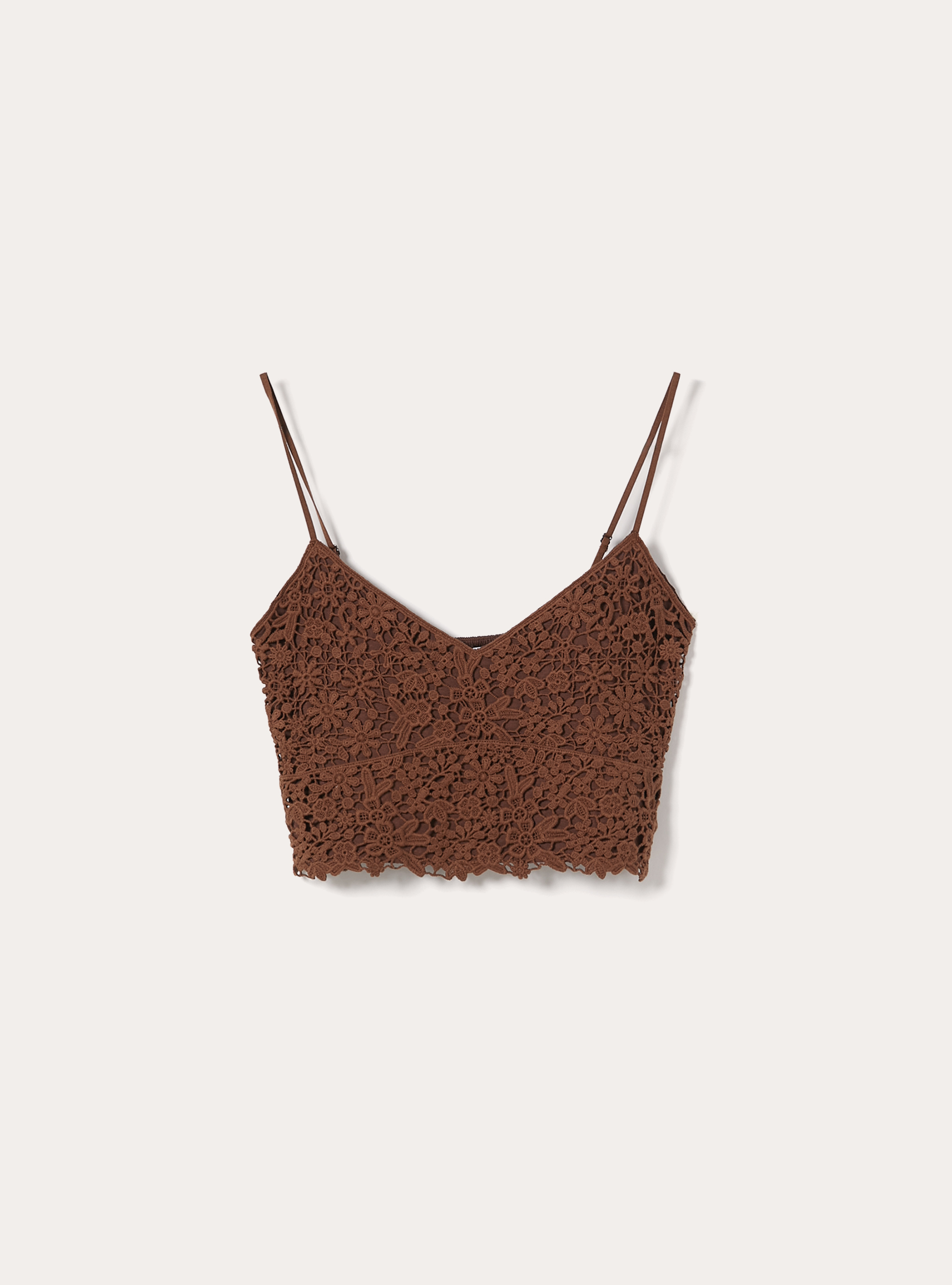 Crochet strappy top, BR2 BROWN MEDIUM