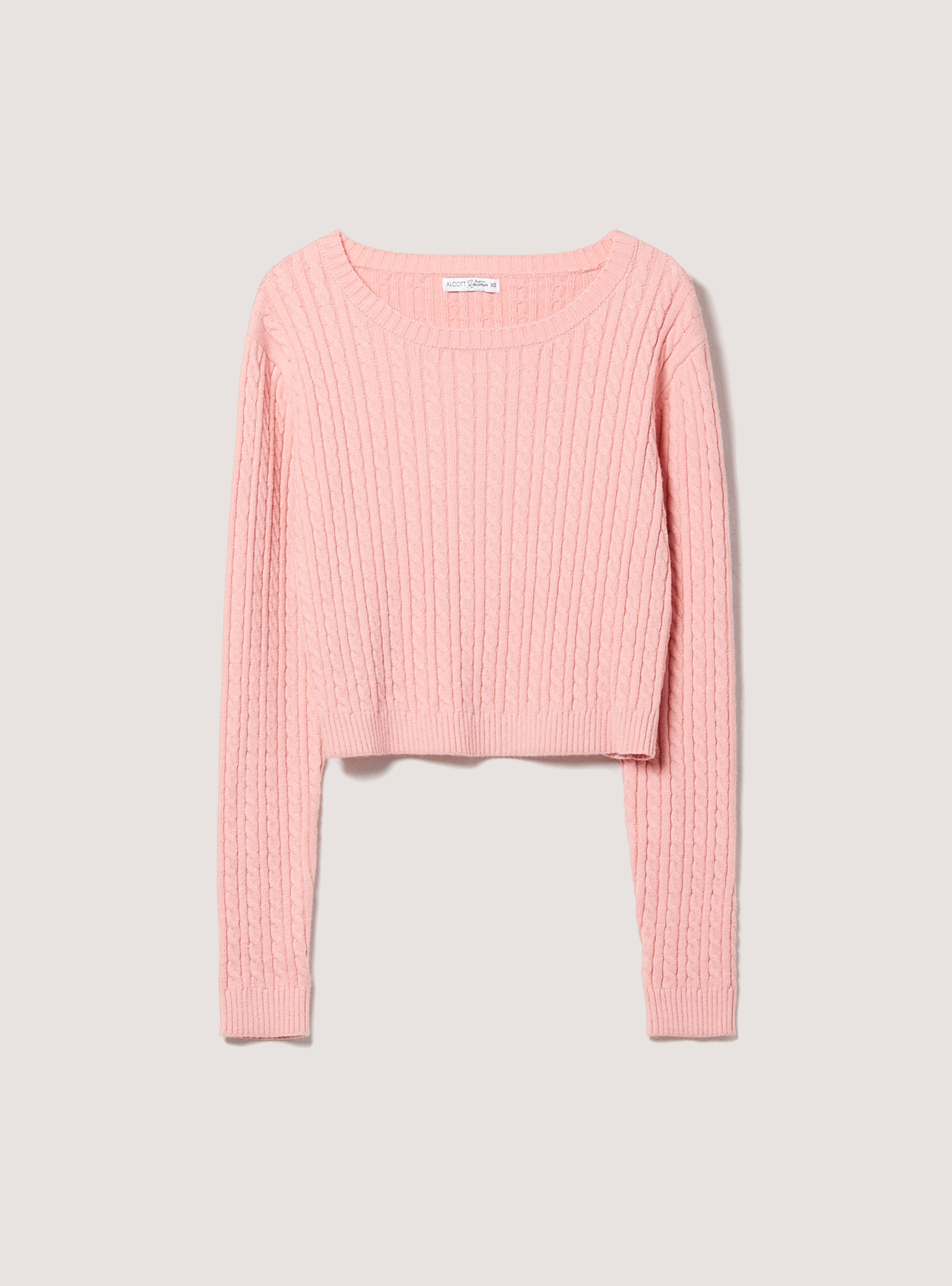 Pullover cropped con trecce soft touch, ROSA