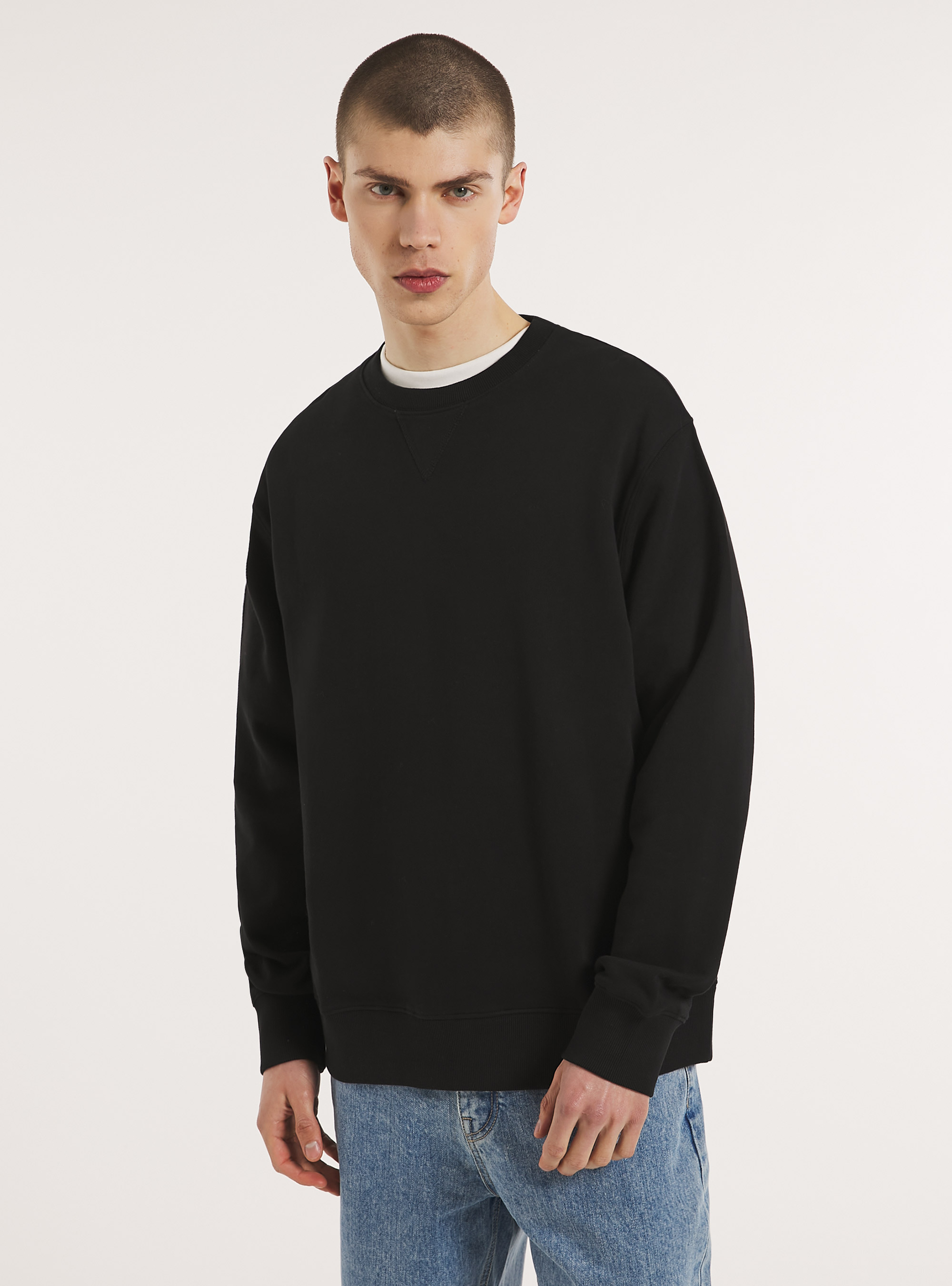 Felpa girocollo tinta unita, BK1 BLACK