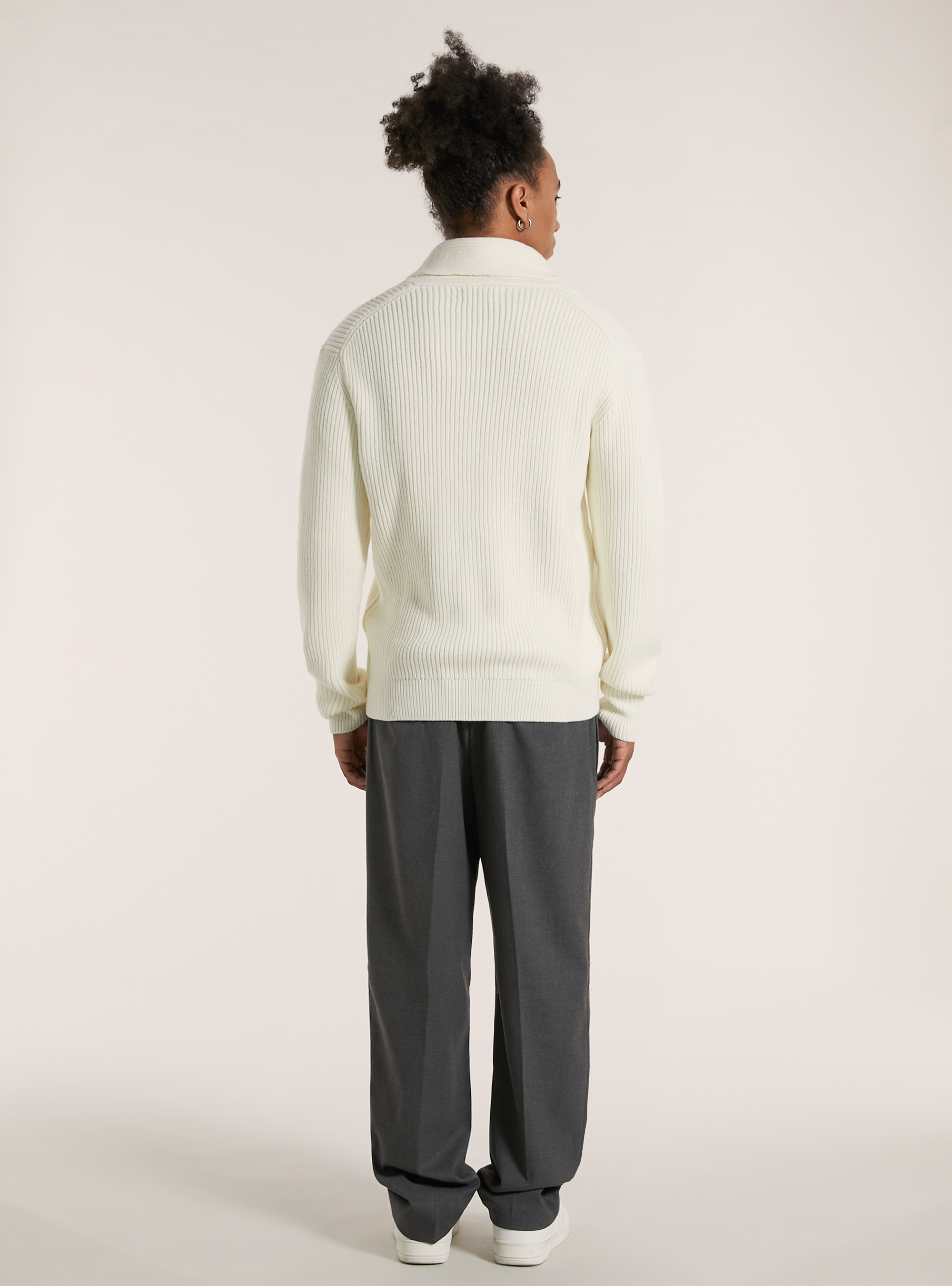 Soft ribbed pullover with raised collar, WH2 WHITE